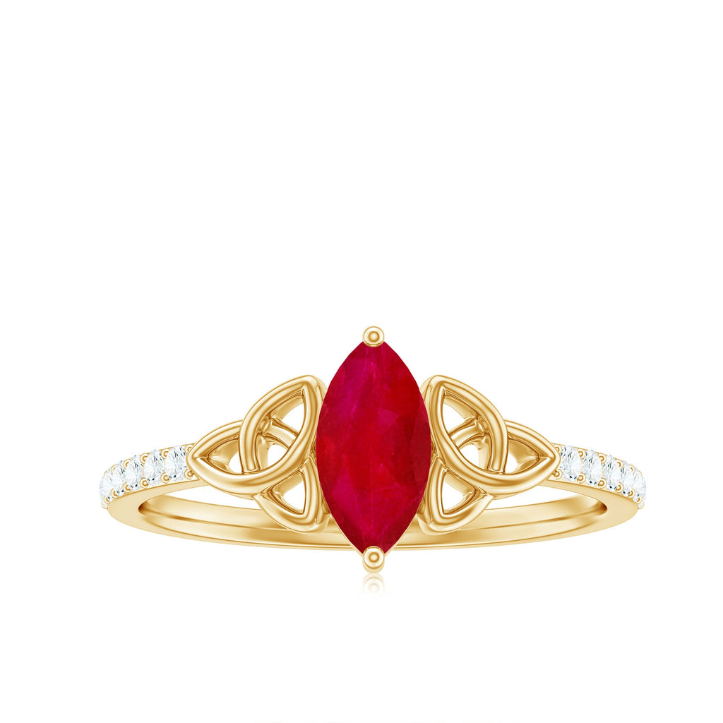 Marquise Cut Solitaire Ruby Celtic Knot Ring with Diamond