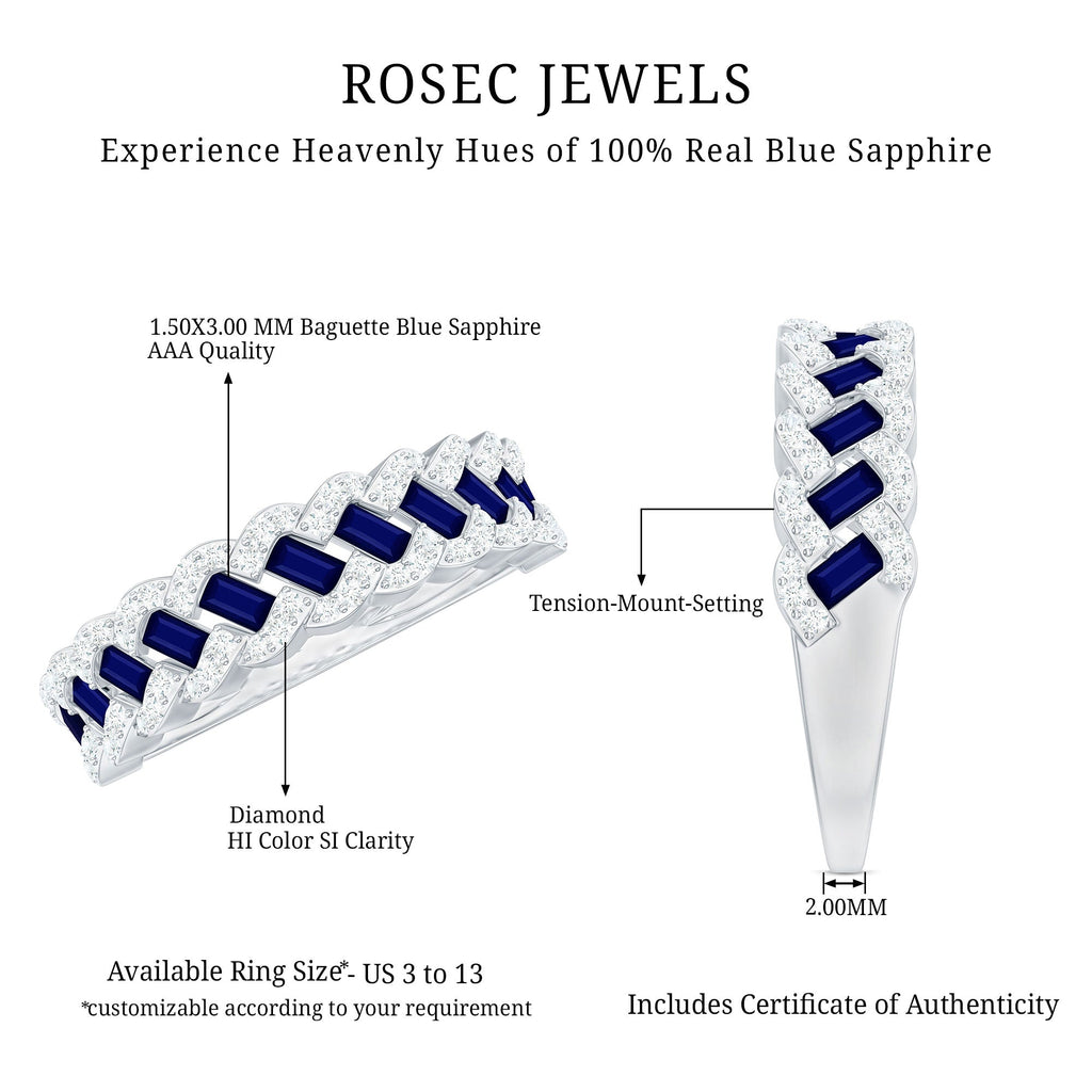 Certified Blue Sapphire Diamond Braided Wedding Ring
