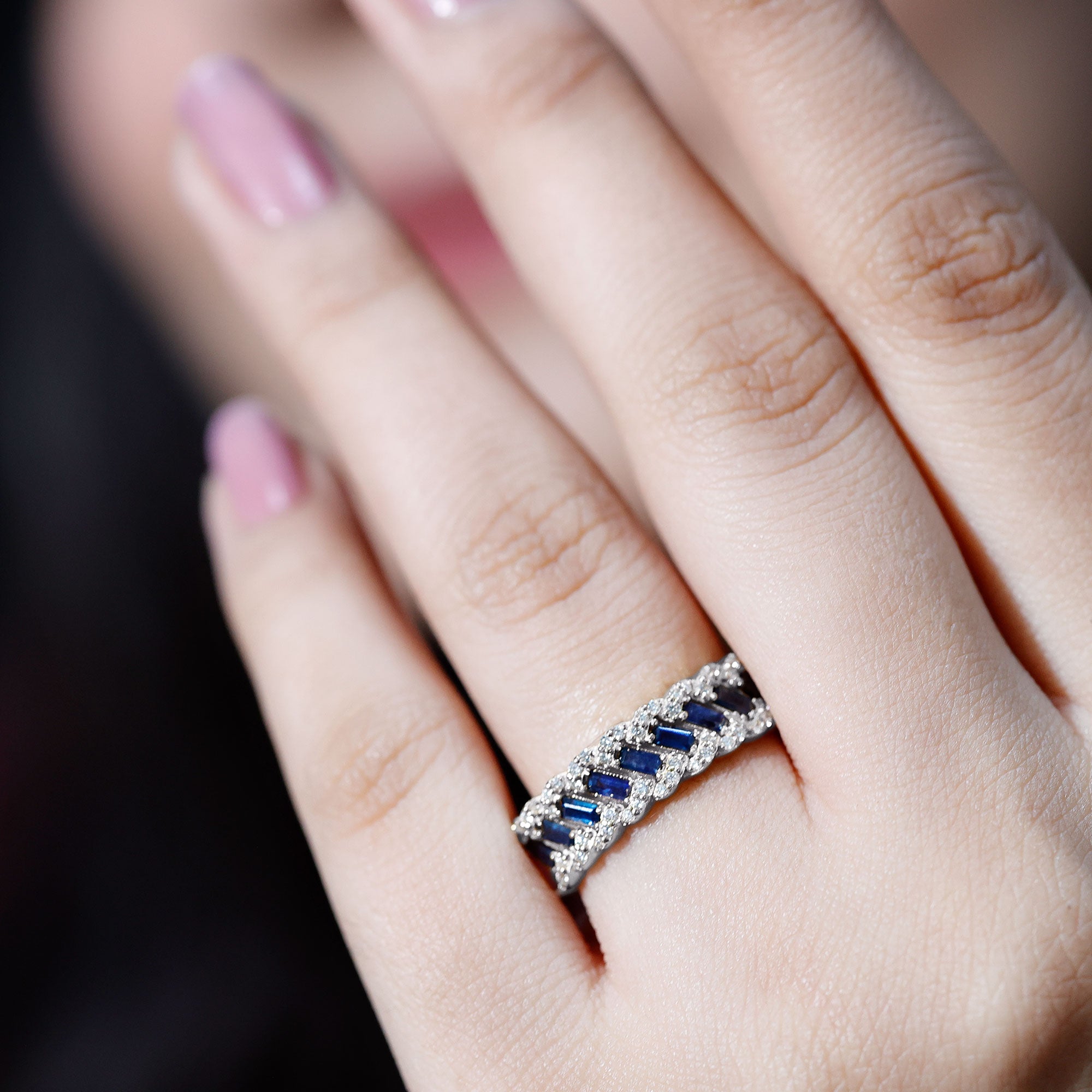 Certified Blue Sapphire Diamond Braided Wedding Ring