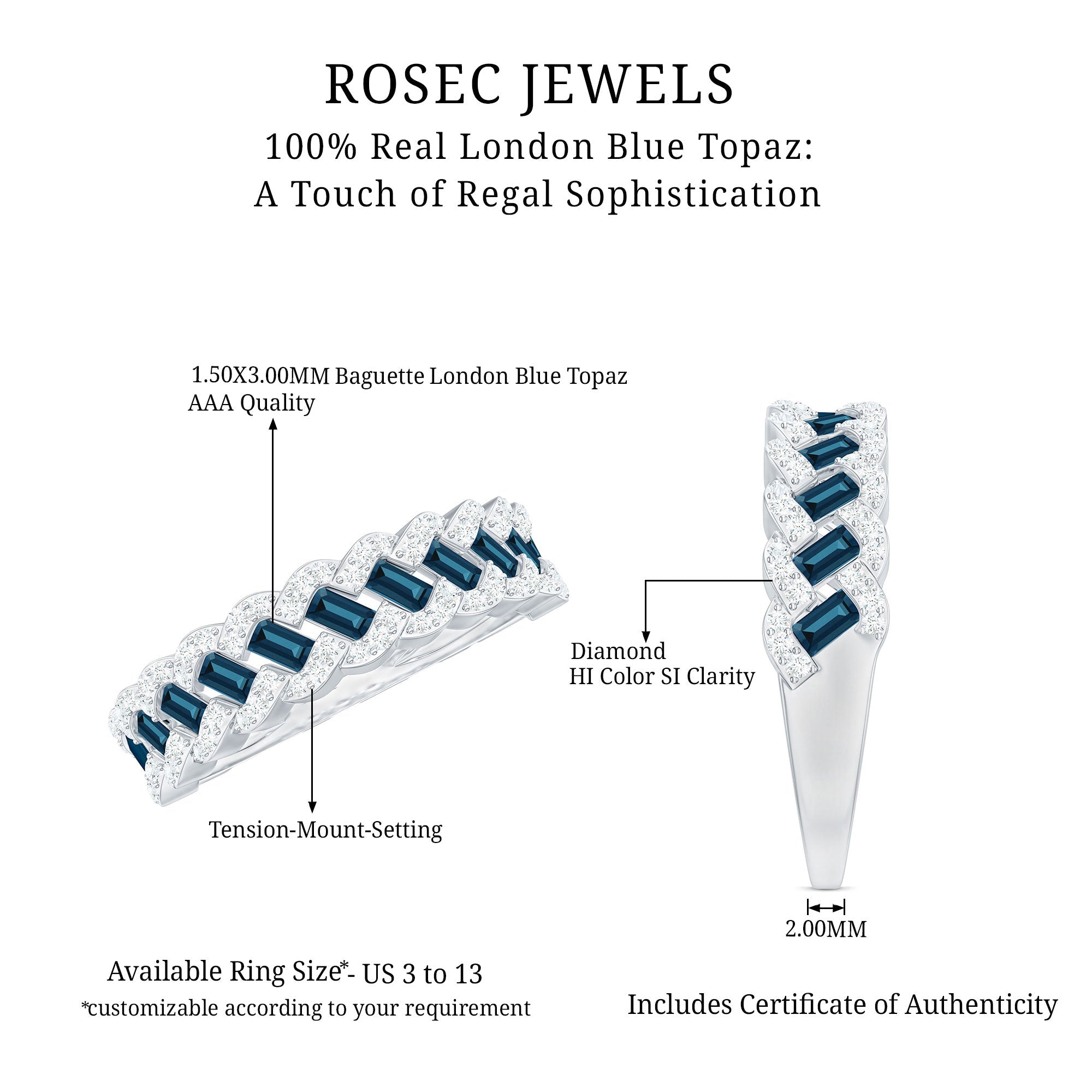 Real London Blue Topaz and Diamond Wedding Ring For Women