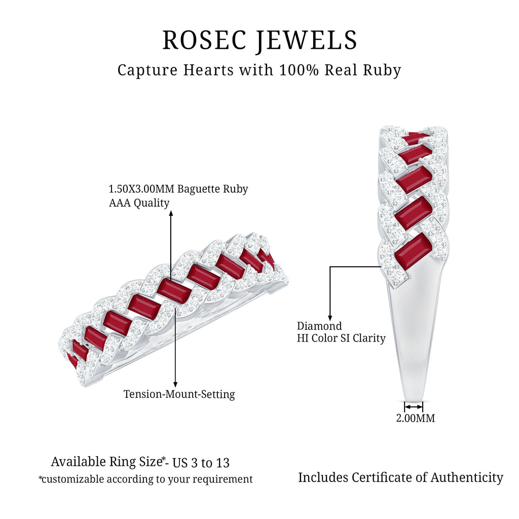 Braided Half Eternity Band Ring with Ruby and Diamond