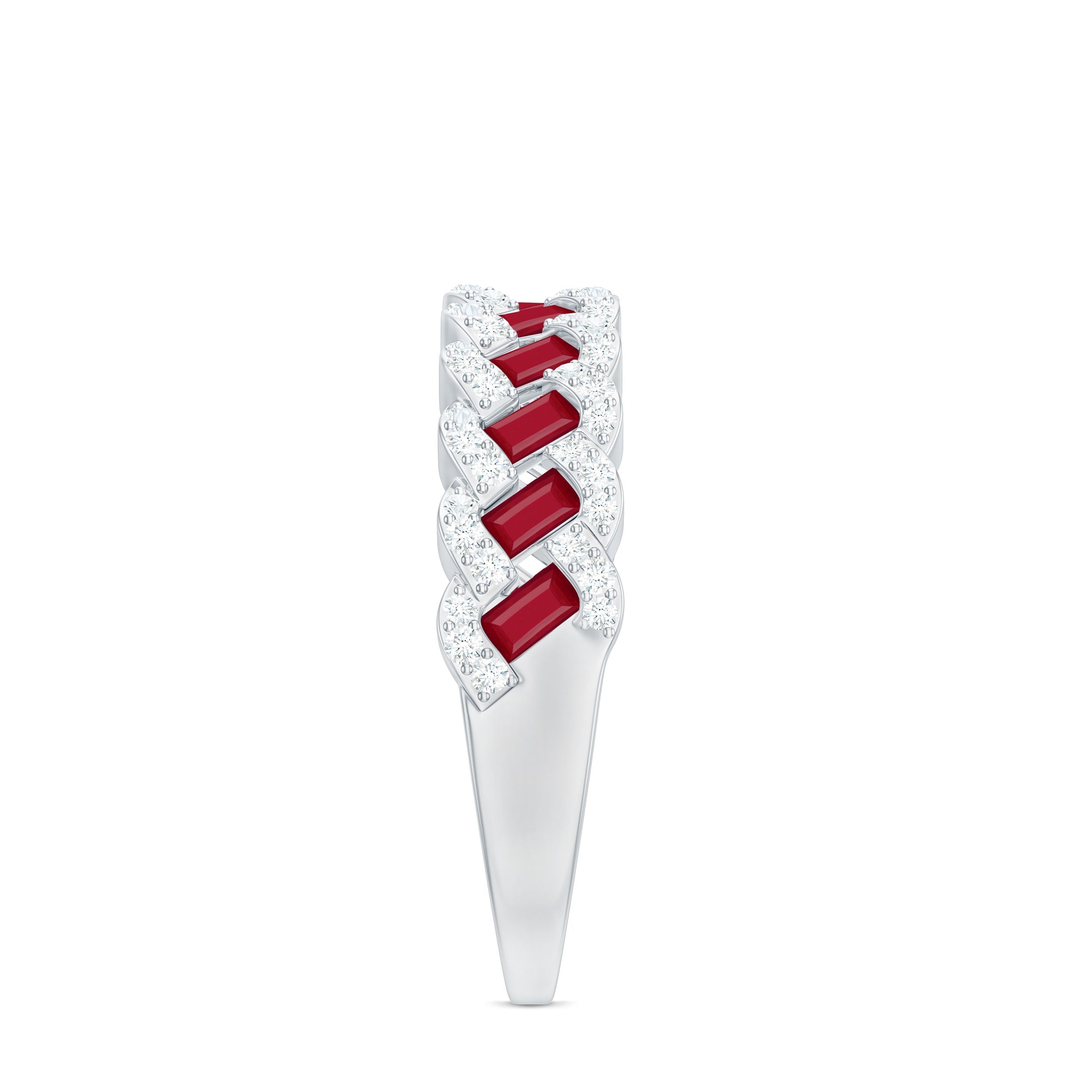 Braided Half Eternity Band Ring with Ruby and Diamond