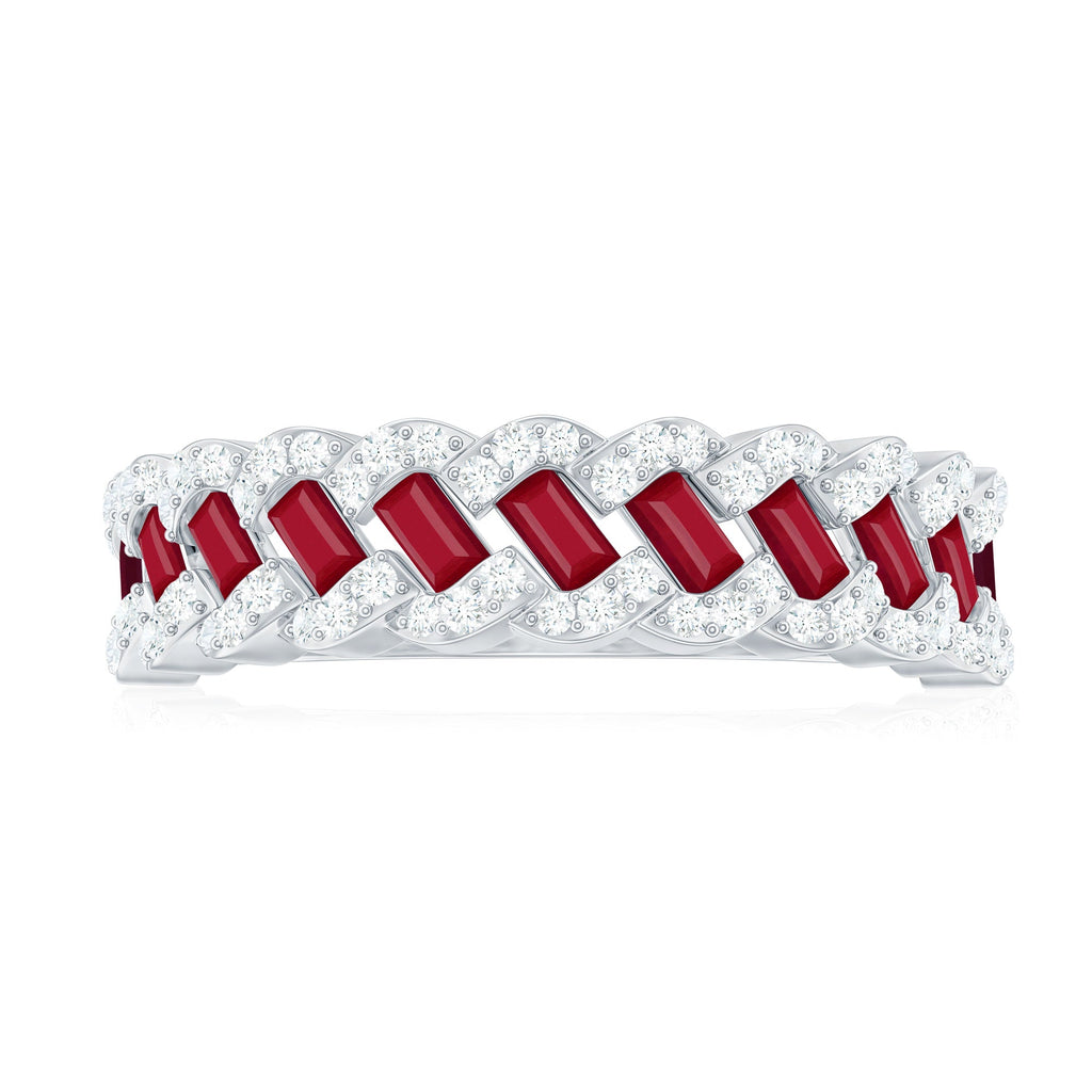 Braided Half Eternity Band Ring with Ruby and Diamond