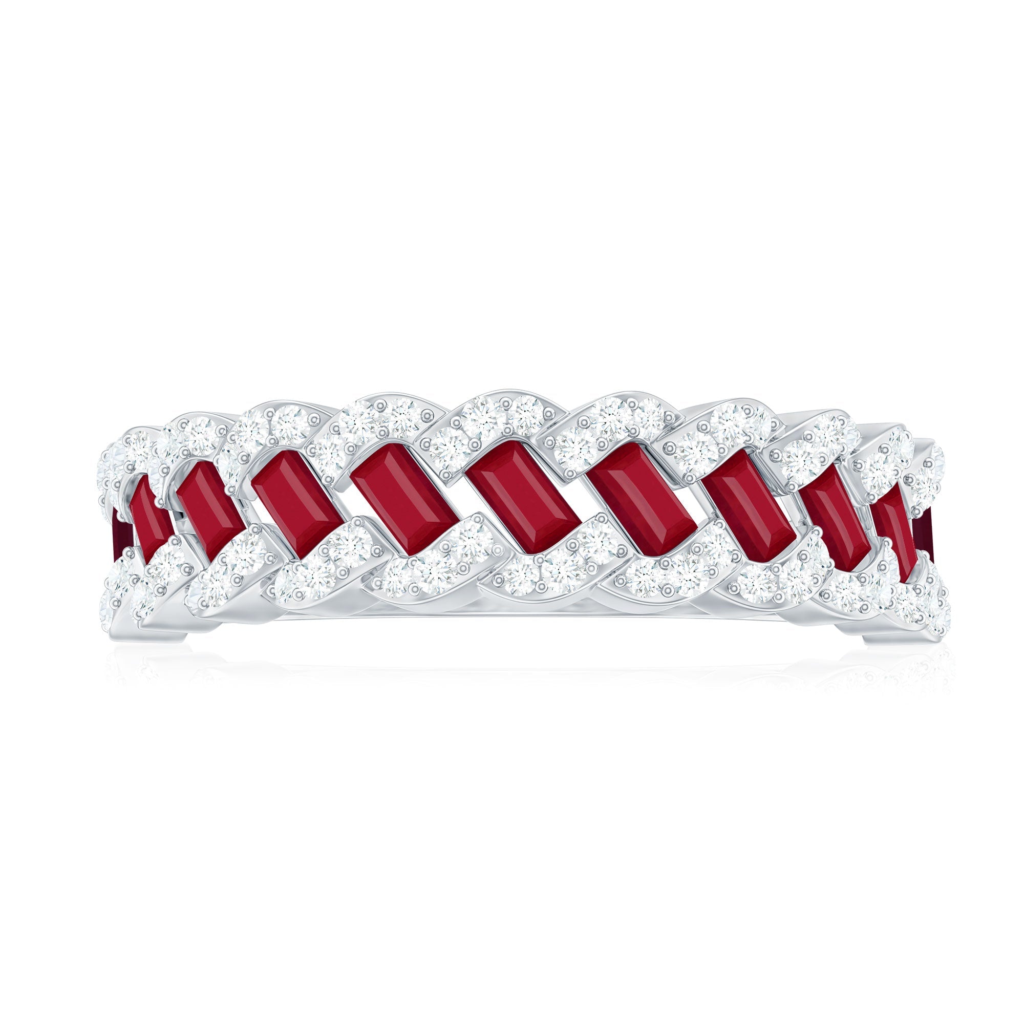 Braided Half Eternity Band Ring with Ruby and Diamond