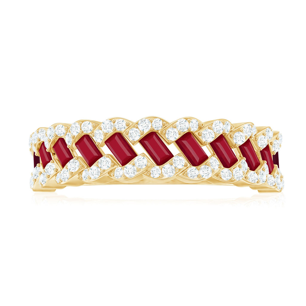 Braided Half Eternity Band Ring with Ruby and Diamond