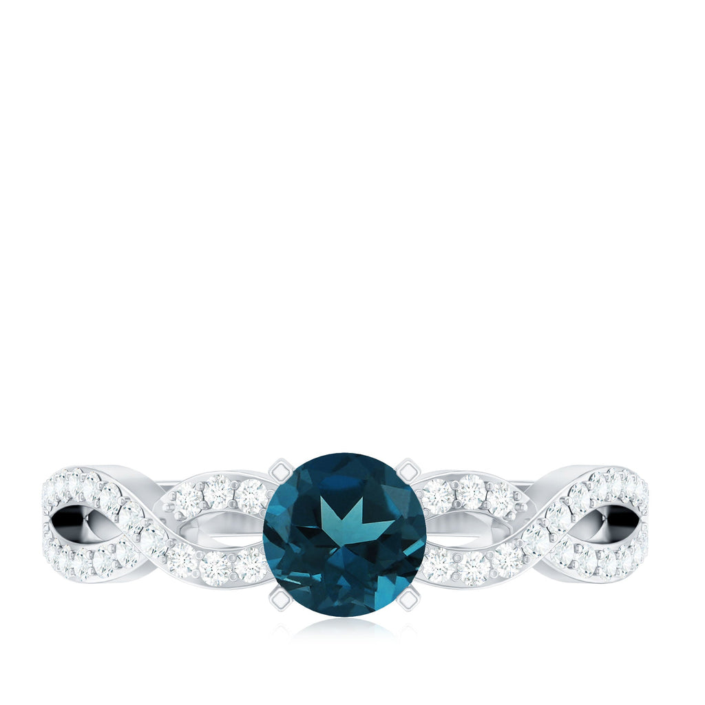 Round Blue Topaz Infinity Engagement Ring with Diamonds