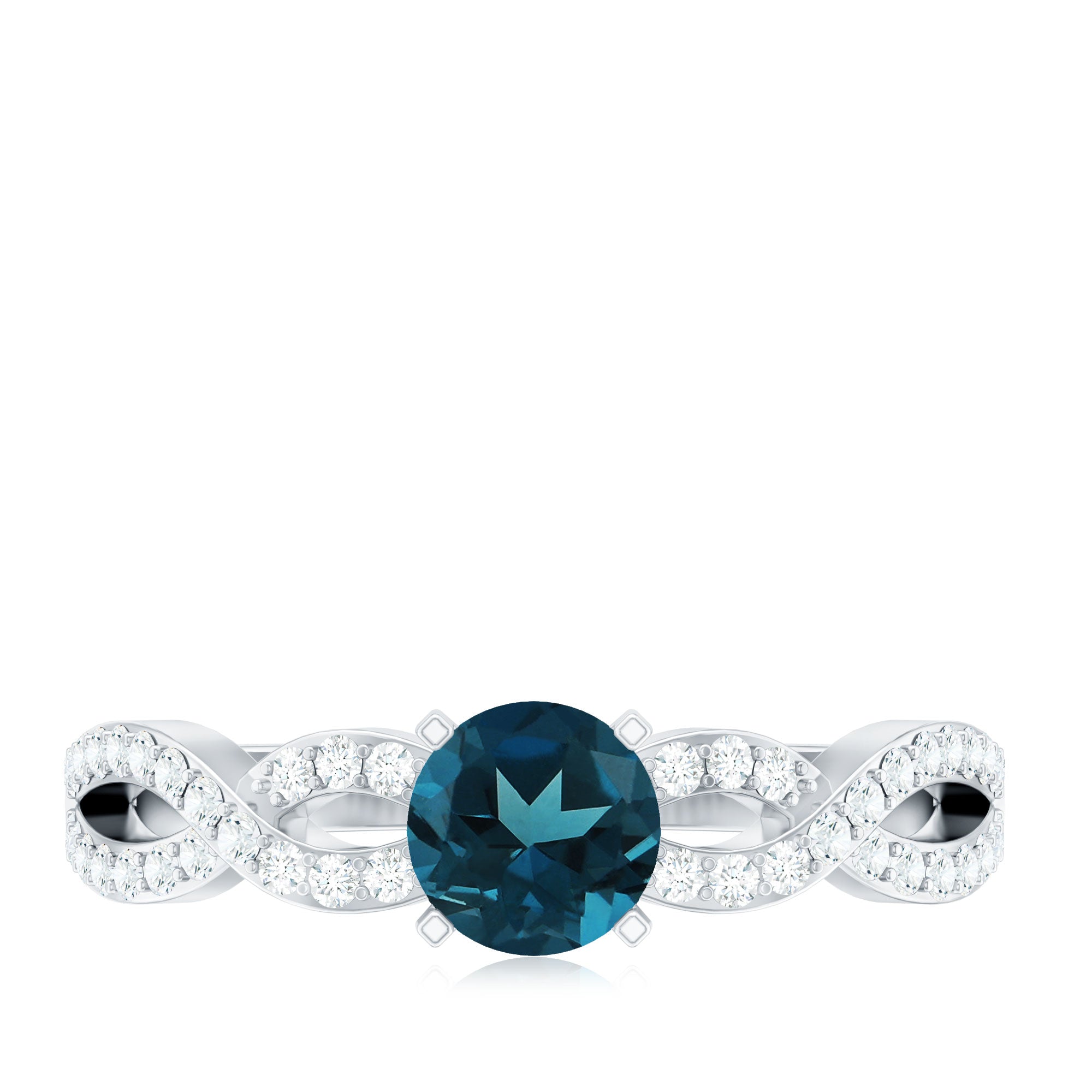 Round Blue Topaz Infinity Engagement Ring with Diamonds