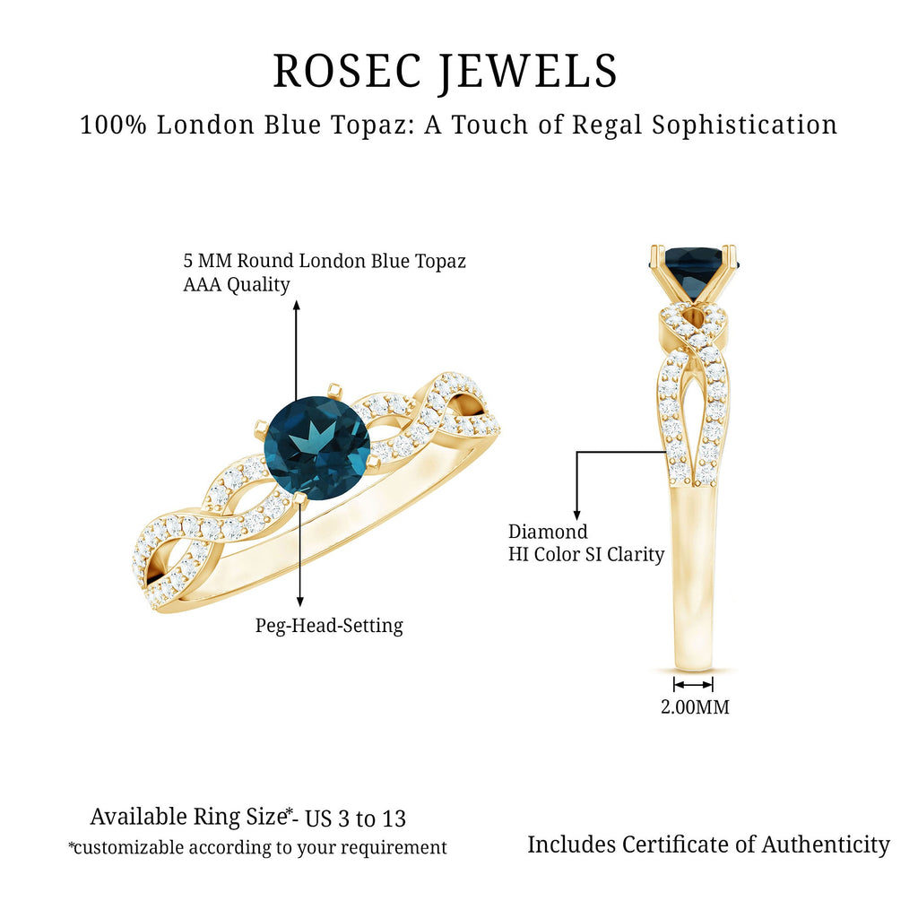 Round Blue Topaz Infinity Engagement Ring with Diamonds