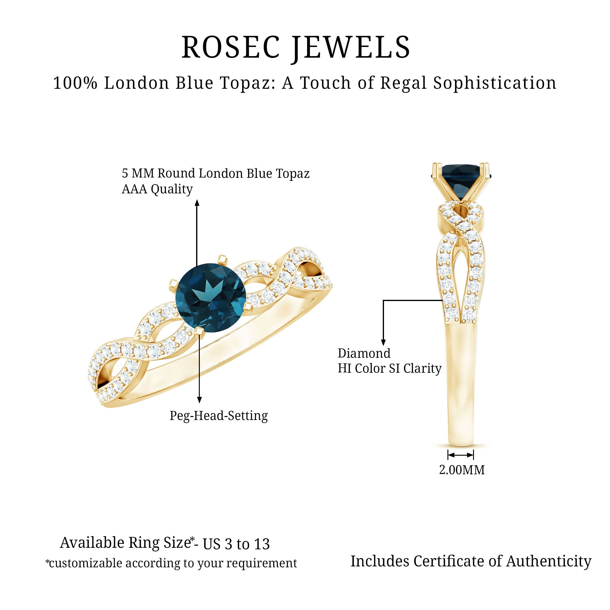 Round Blue Topaz Infinity Engagement Ring with Diamonds