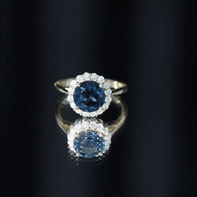 8mm Round London Blue Topaz Classic Engagement Ring with Moissanite Halo