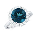 8mm Round London Blue Topaz Classic Engagement Ring with Moissanite Halo