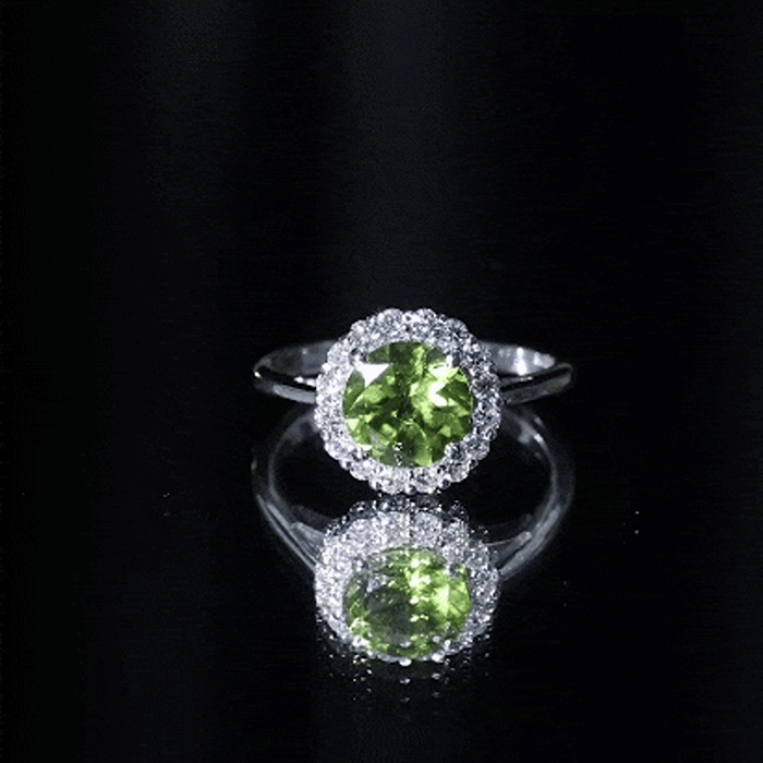 Round Peridot Simple Halo Engagement Ring with Diamond