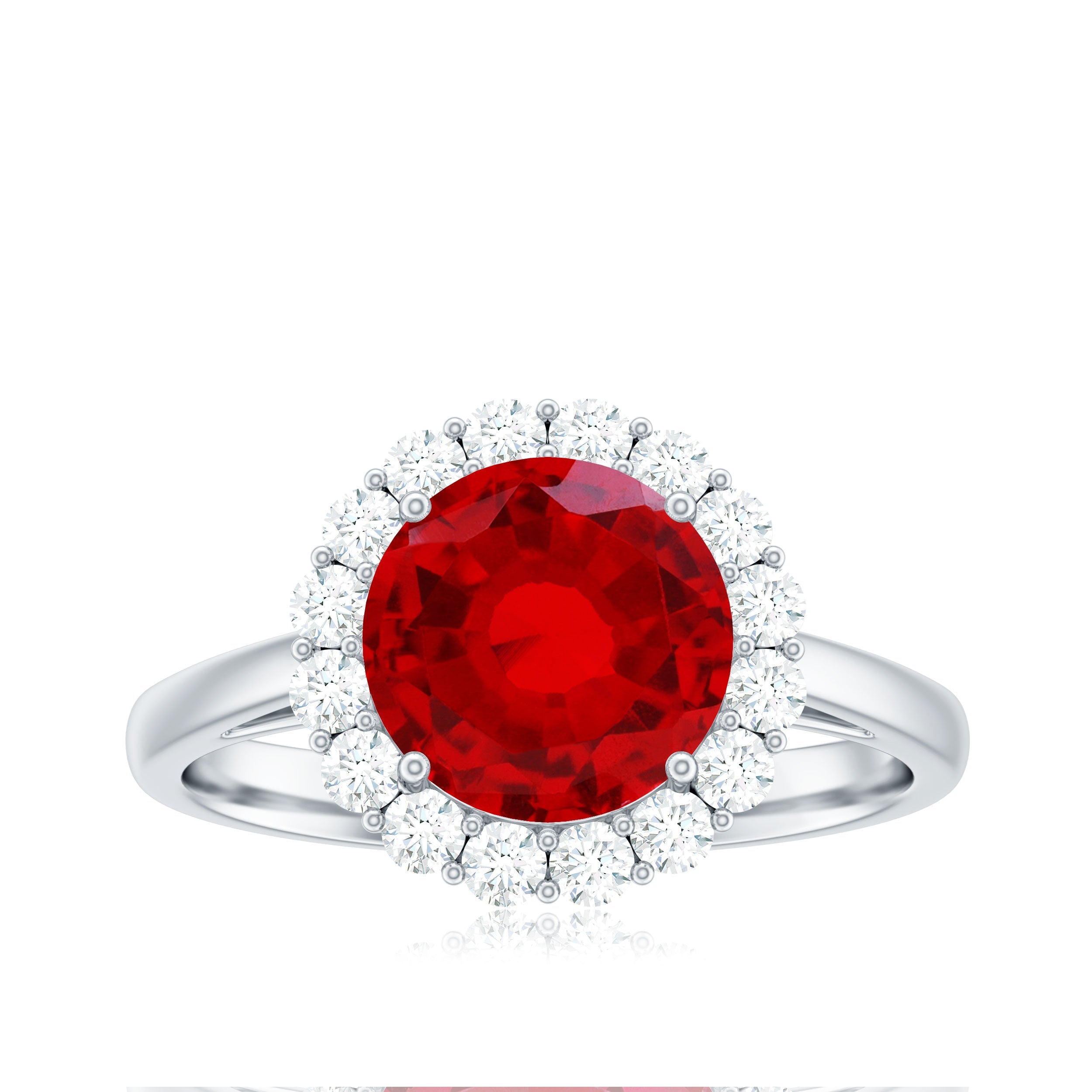 Lab Created 8MM Ruby Halo Engagement Ring with Diamonds