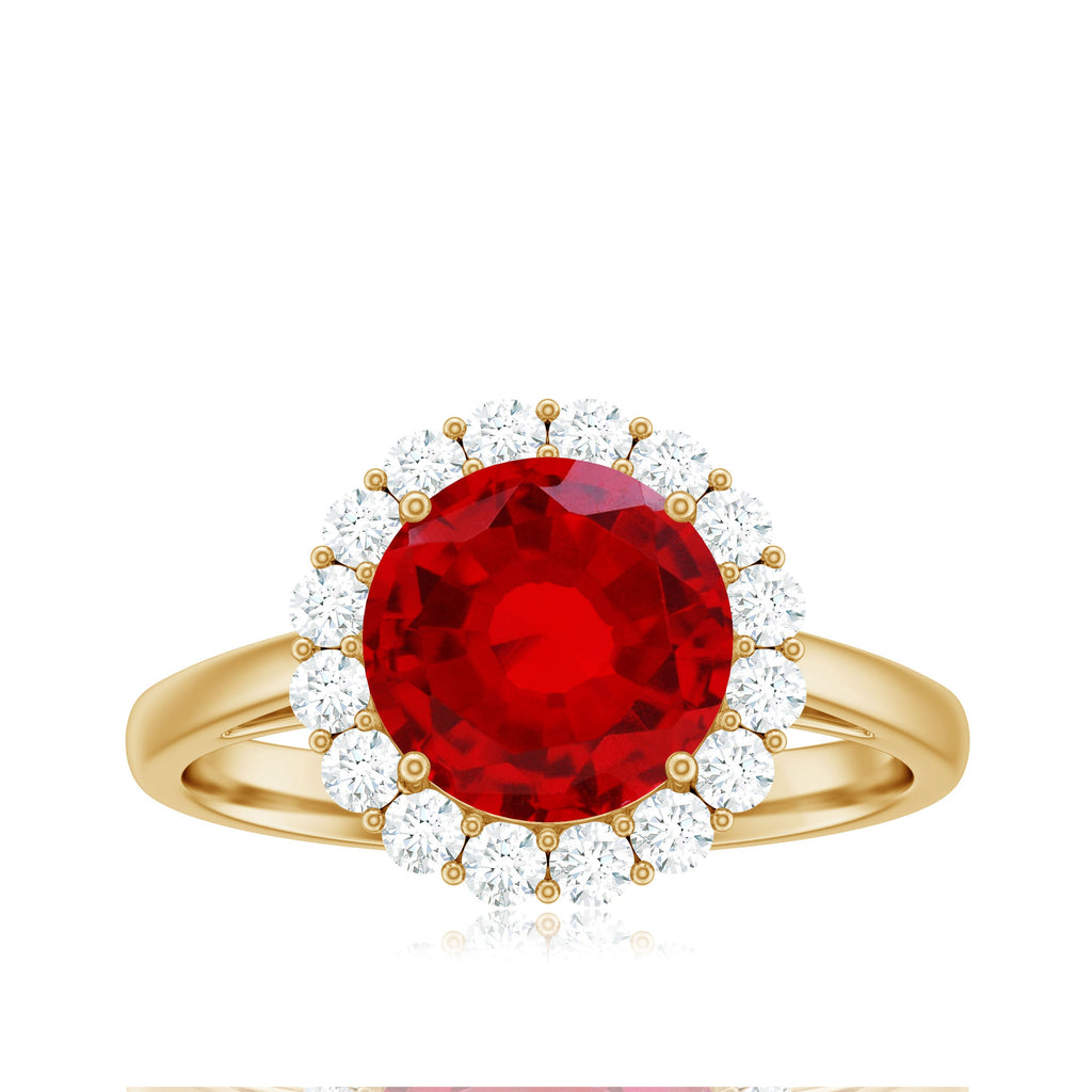 Lab Created 8MM Ruby Halo Engagement Ring with Diamonds