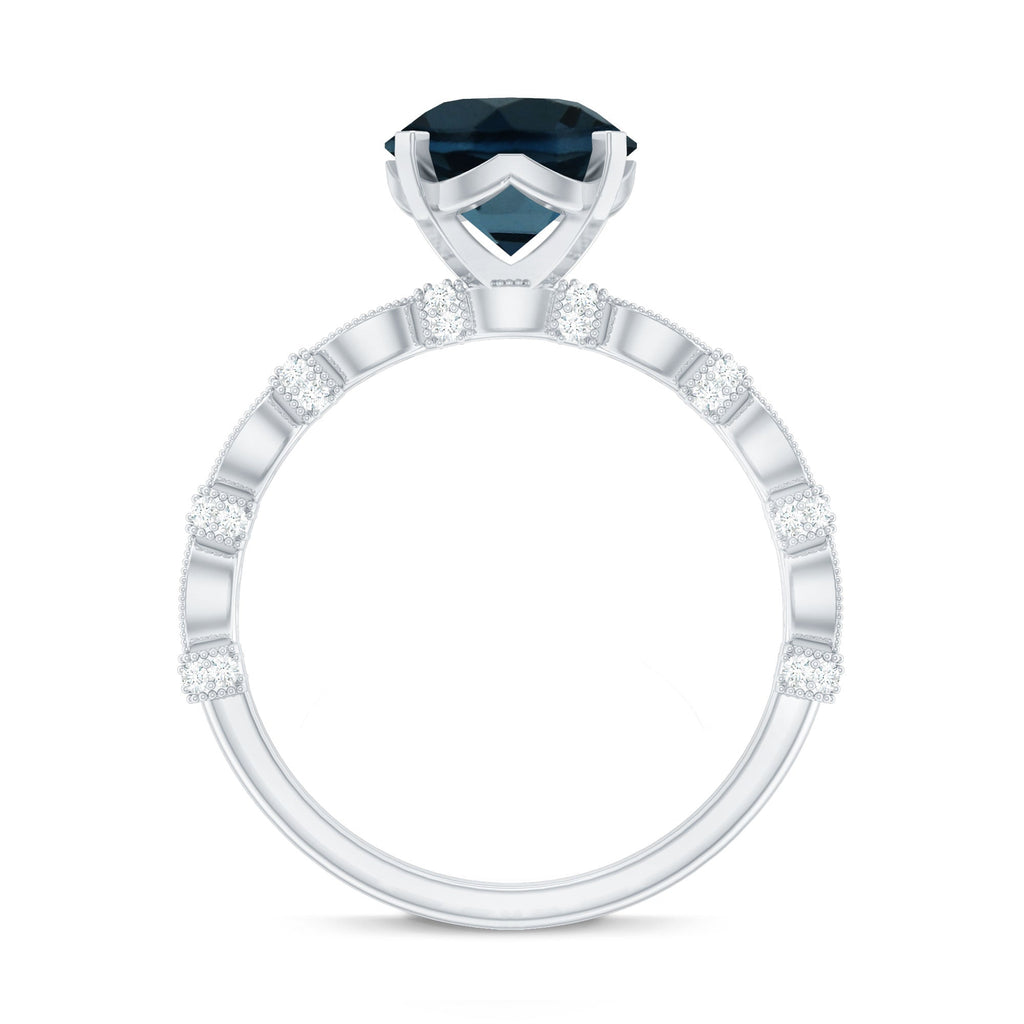 8MM London Blue Topaz Solitaire Engagement Ring with Diamonds