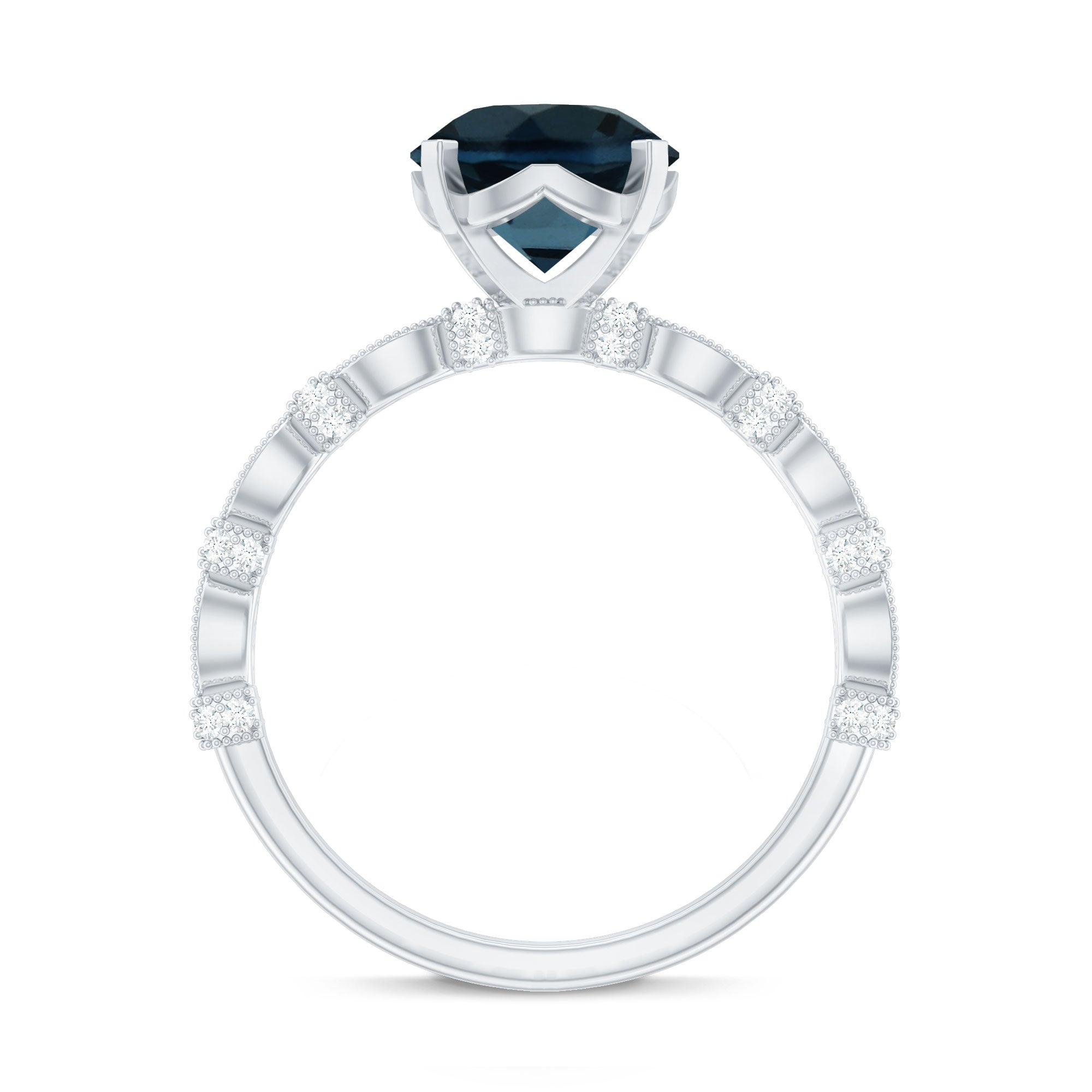 8MM London Blue Topaz Solitaire Engagement Ring with Diamonds
