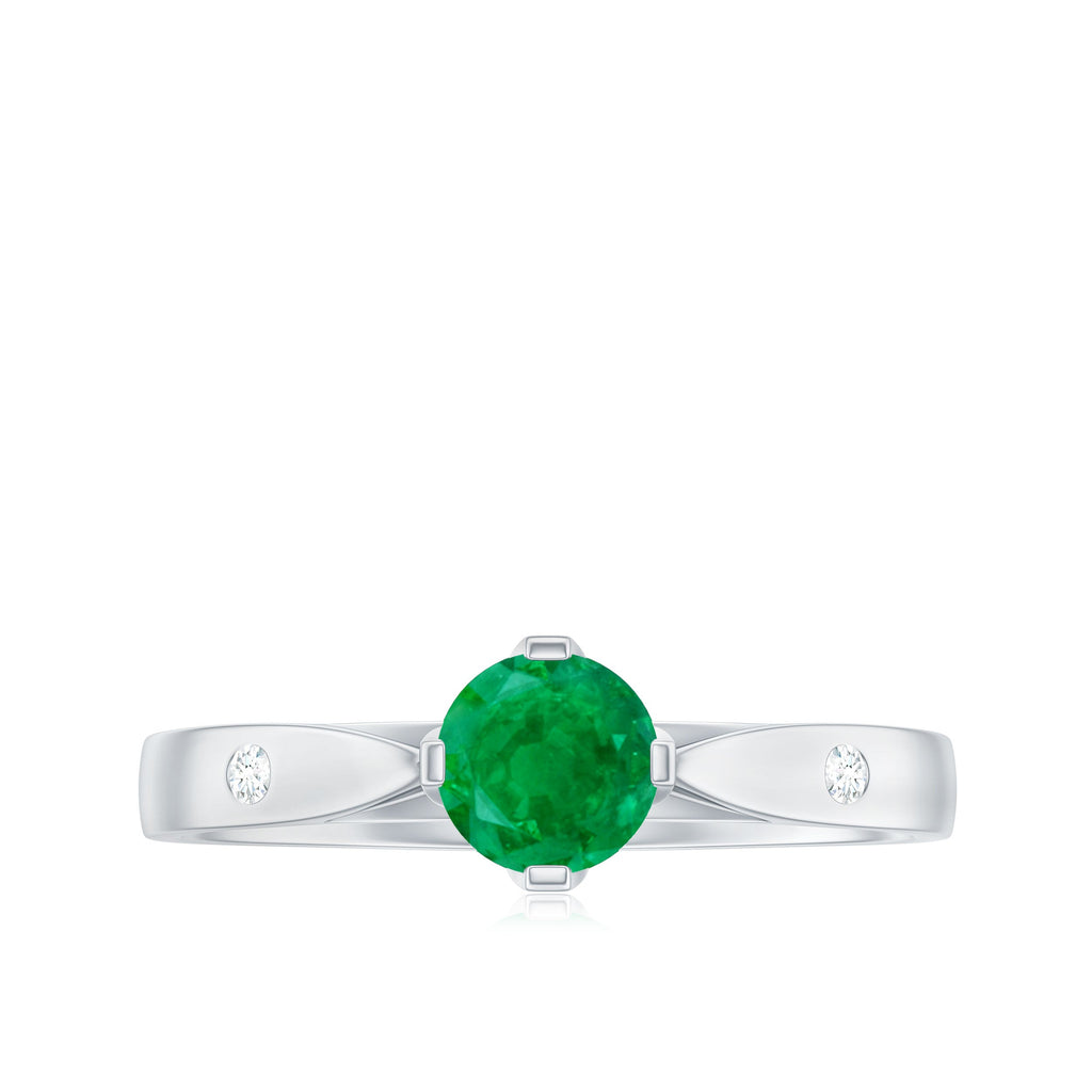 Natural Emerald Diamond Promise Ring with Pinched Shank