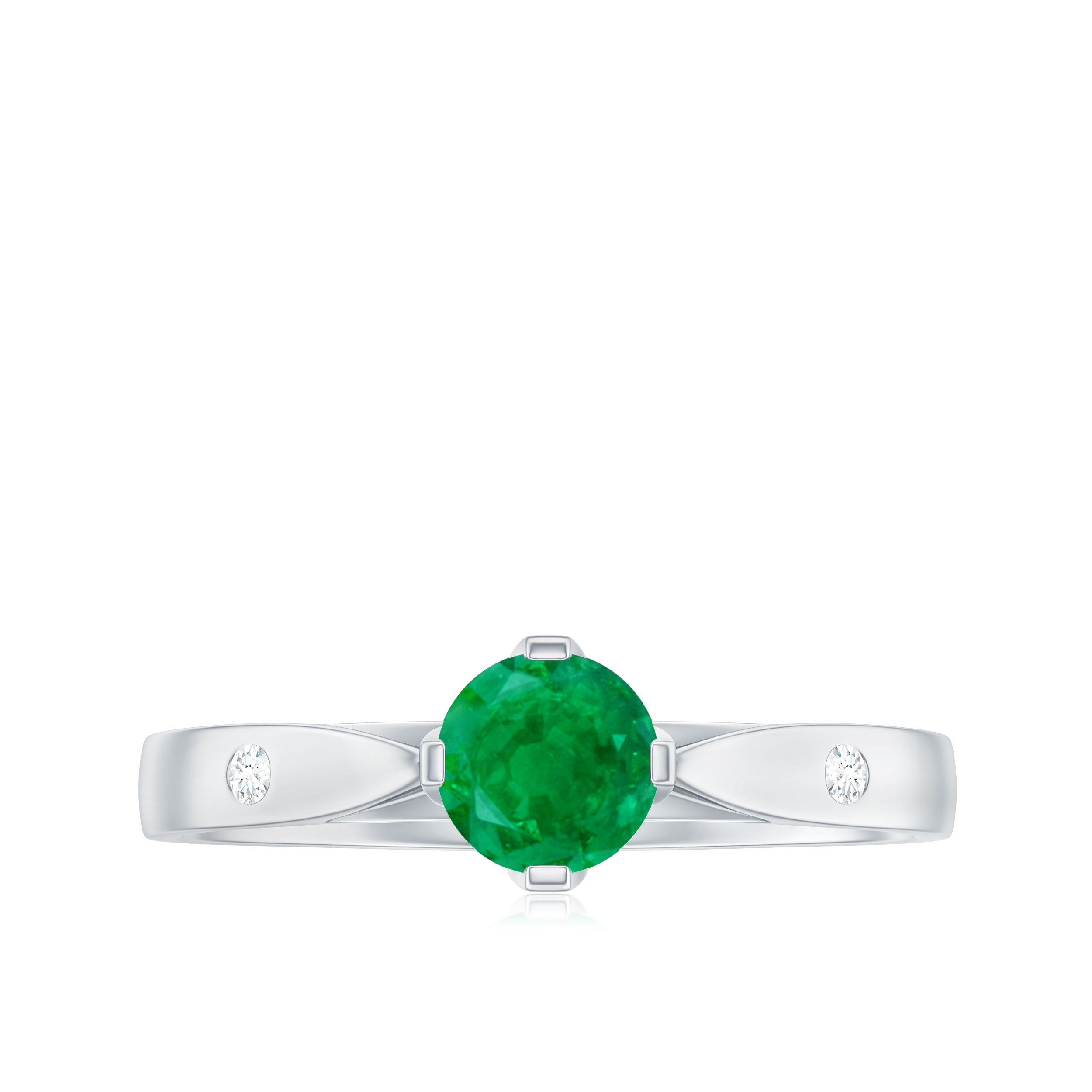 Natural Emerald Diamond Promise Ring with Pinched Shank
