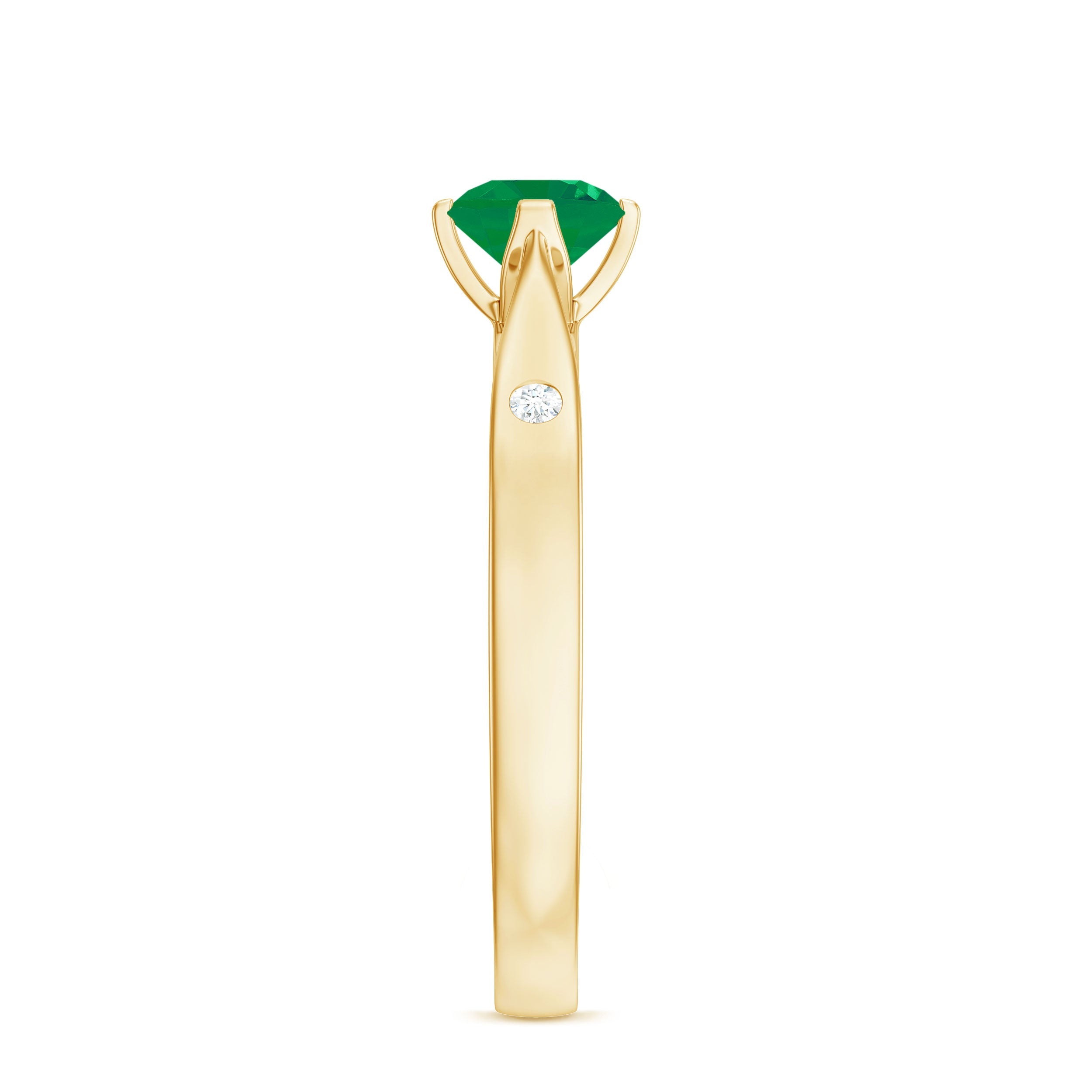 Natural Emerald Diamond Promise Ring with Pinched Shank