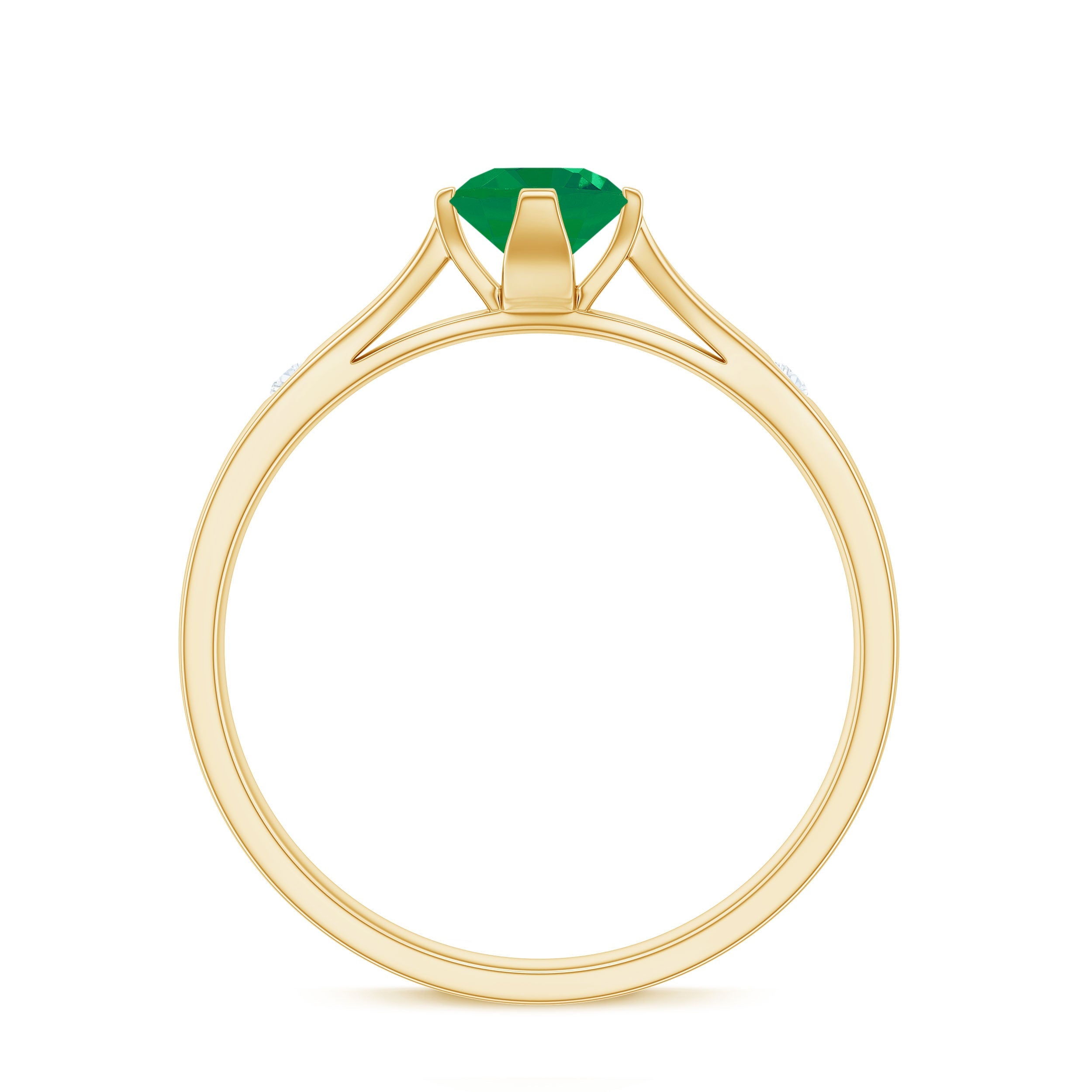 Natural Emerald Diamond Promise Ring with Pinched Shank