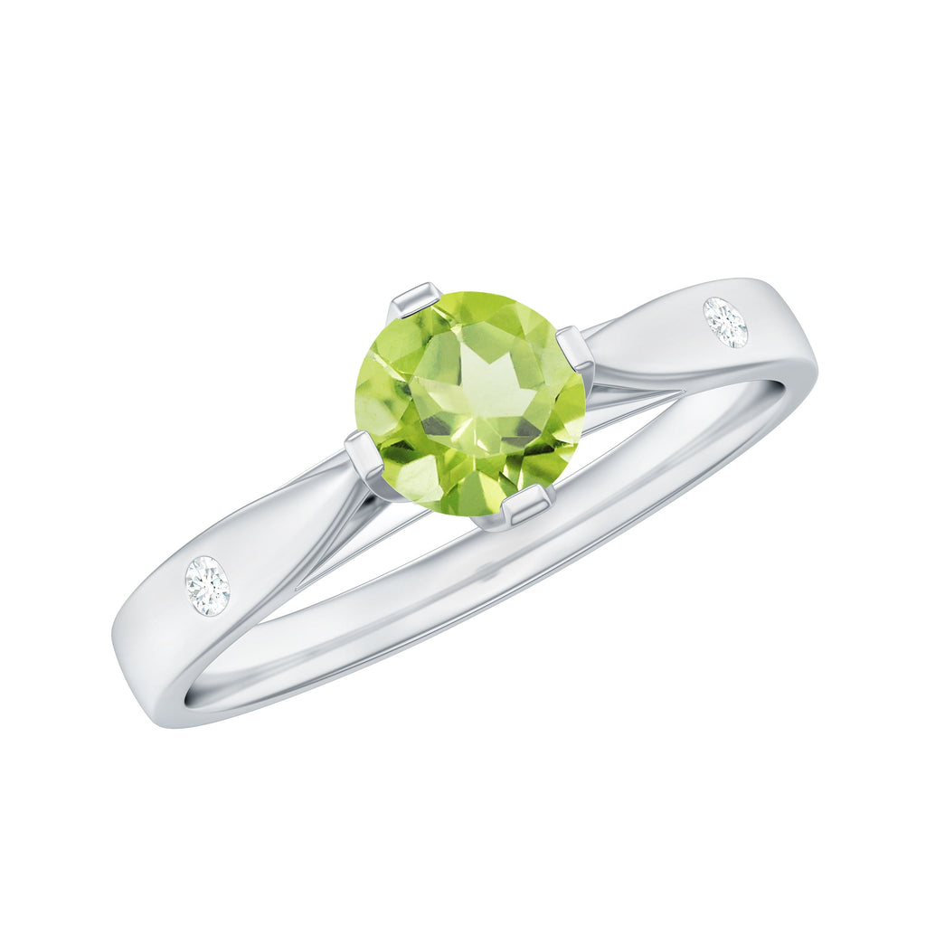 Natural 0.5 Carat Peridot Promise Ring with Diamond