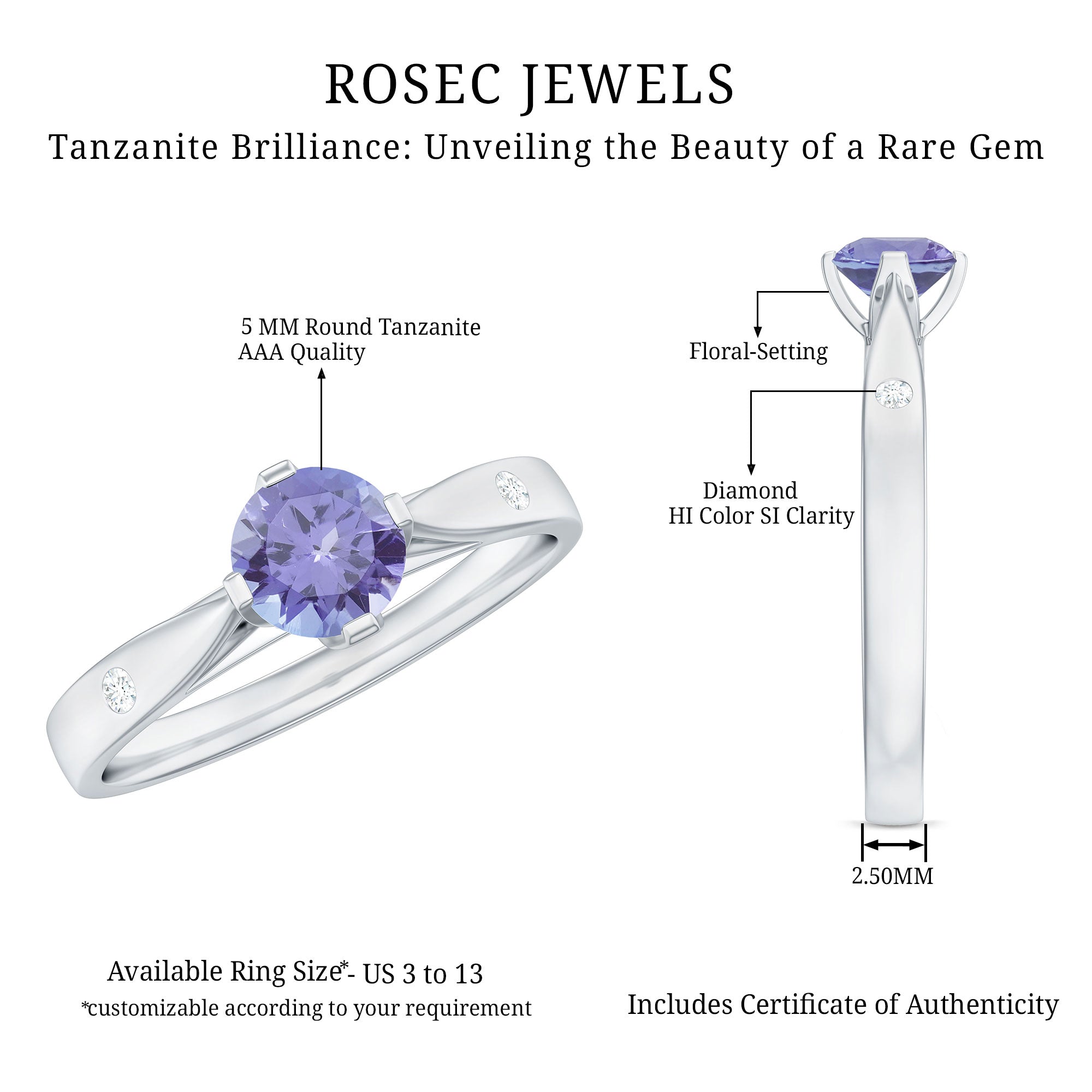 Natural Tanzanite Diamond Commitment Ring for Women