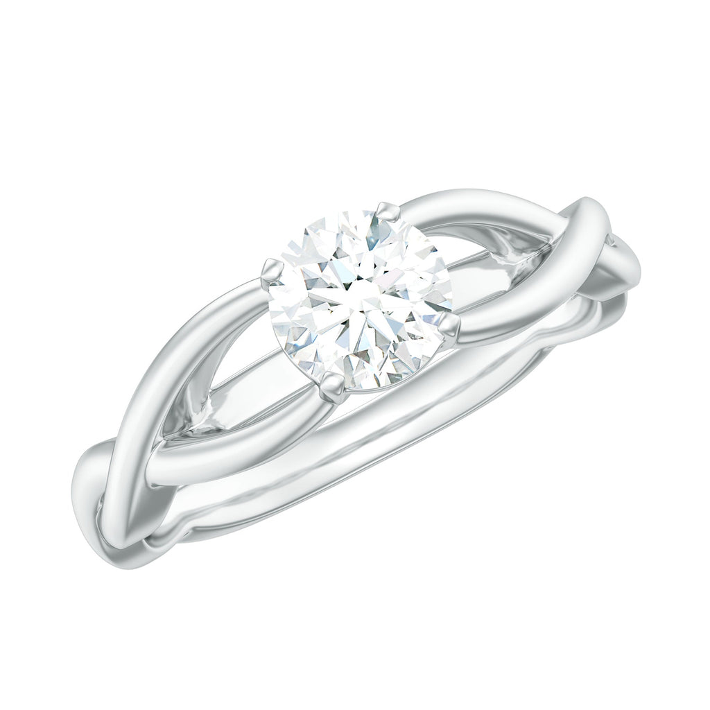 Certified Moissanite Solitaire Engagement Ring in Crossover Shank