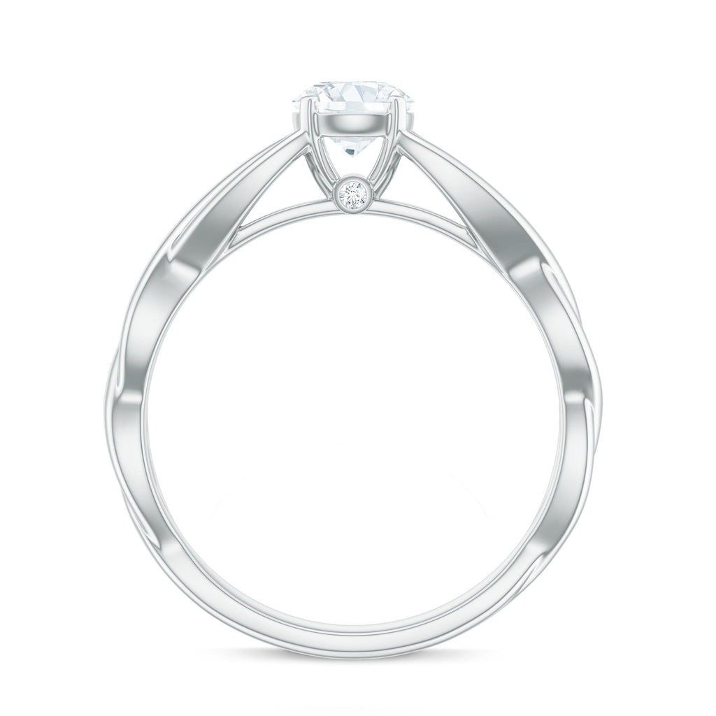 Certified Moissanite Solitaire Engagement Ring in Crossover Shank