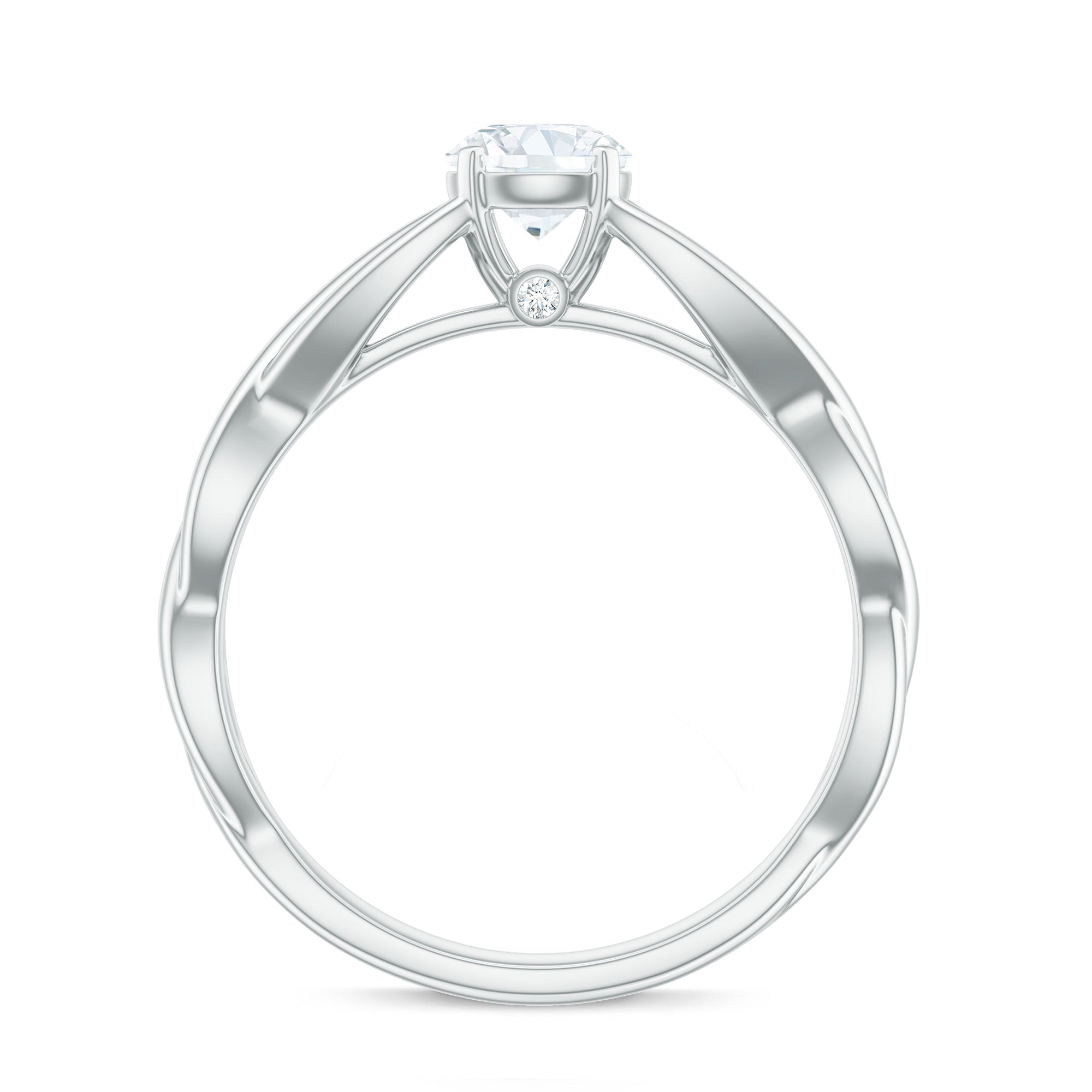 Certified Moissanite Solitaire Engagement Ring in Crossover Shank
