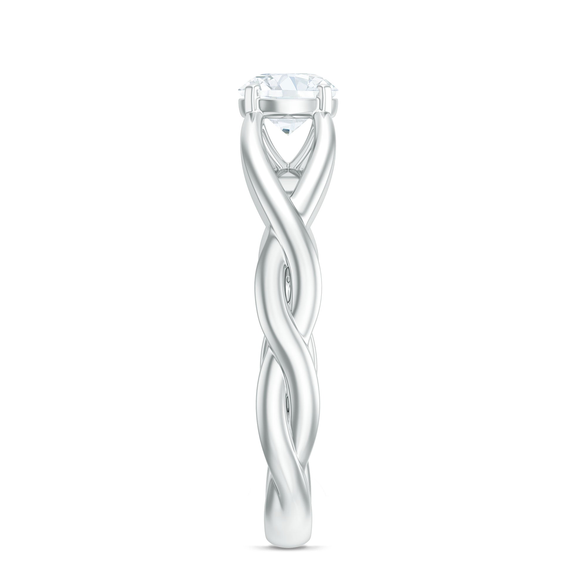 Certified Moissanite Solitaire Engagement Ring in Crossover Shank