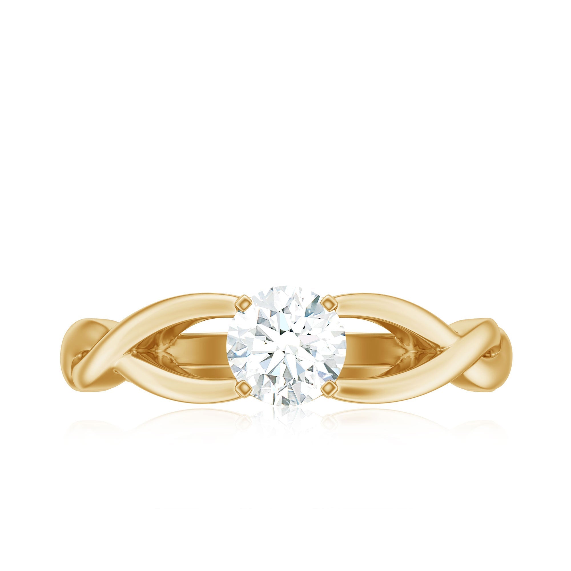 Certified Moissanite Solitaire Engagement Ring in Crossover Shank