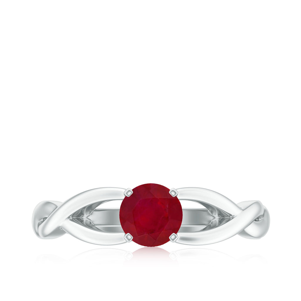 Natural Ruby Solitaire Ring in Crossover Shank