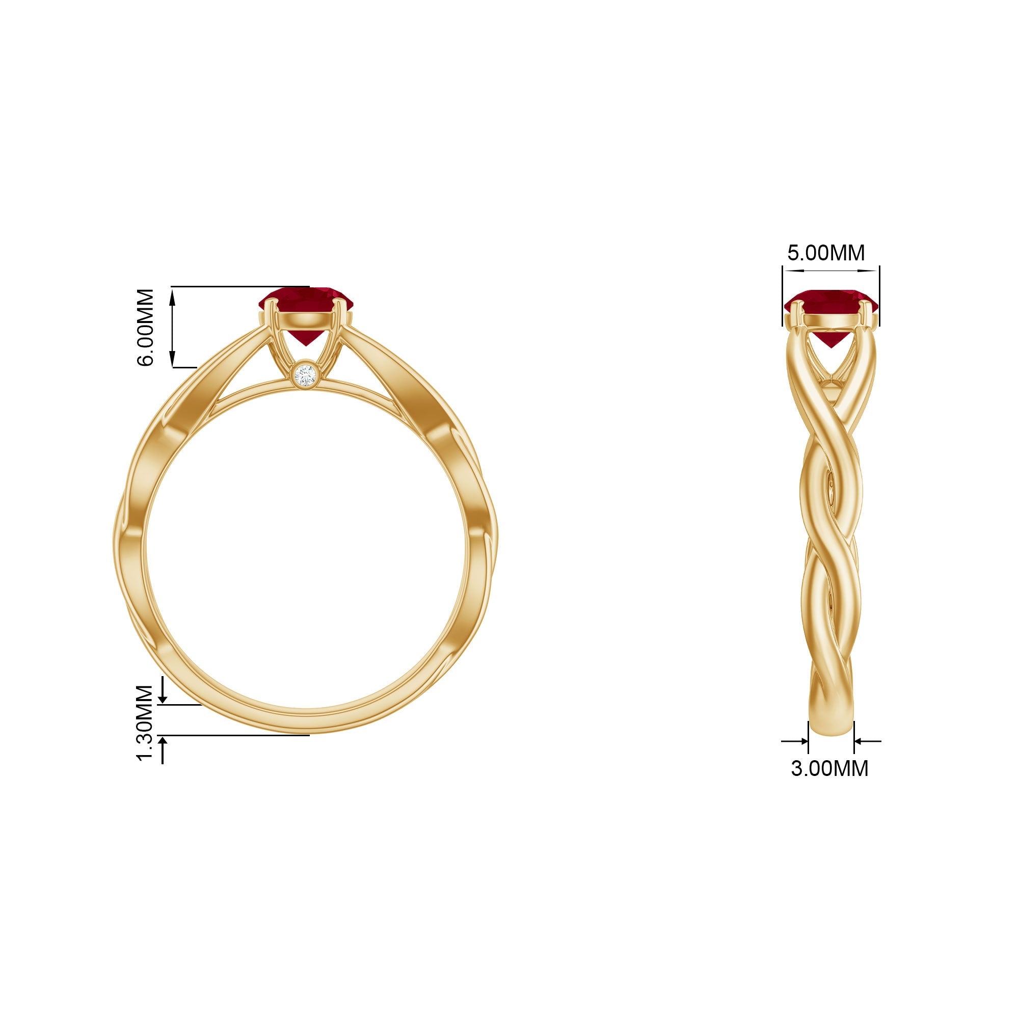 Natural Ruby Solitaire Ring in Crossover Shank