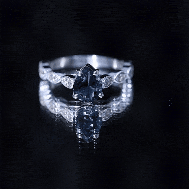 6X8mm Pear Shaped London Blue Topaz Teardrop Engagement Ring with Diamond