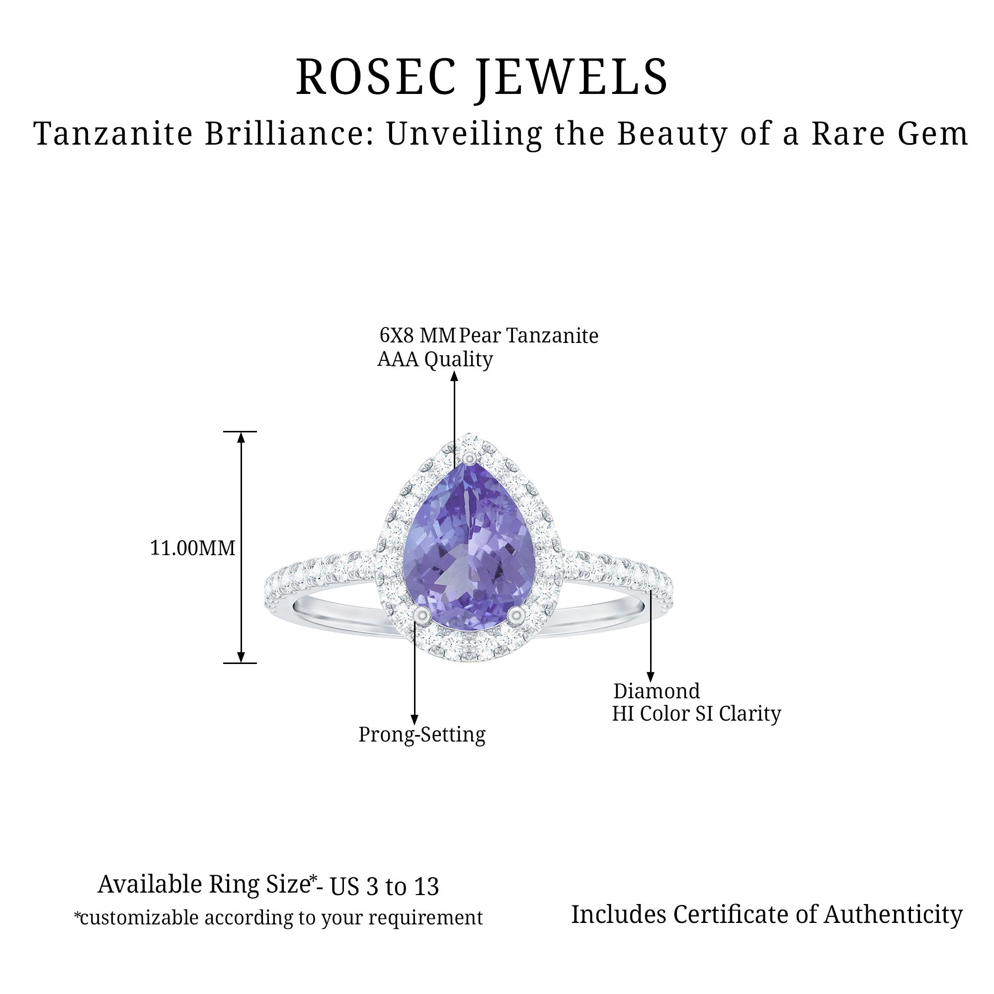 1.35 Carat Tanzanite Classic Engagement Ring with Diamond Halo