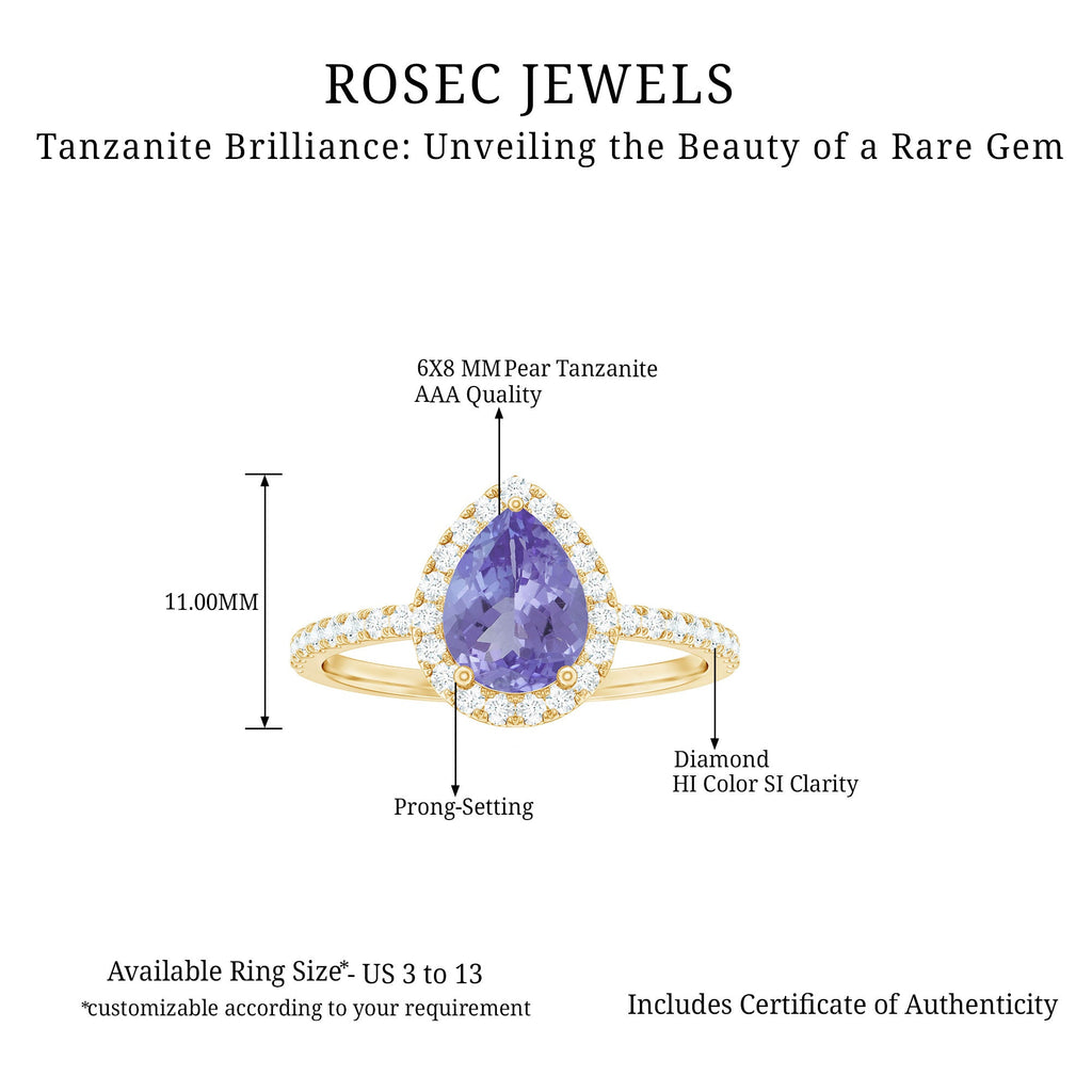 1.35 Carat Tanzanite Classic Engagement Ring with Diamond Halo