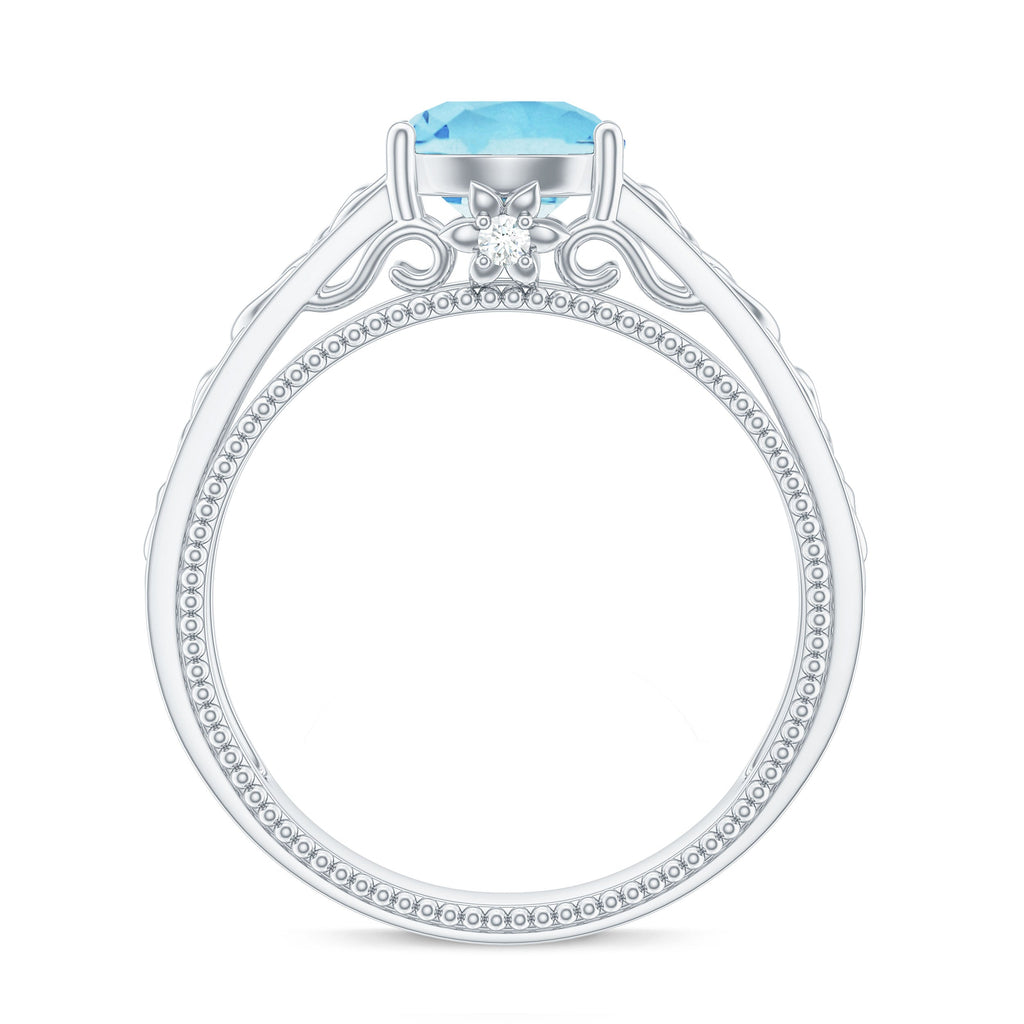 Vintage Looking Aquamarine Engagement Ring with Diamond