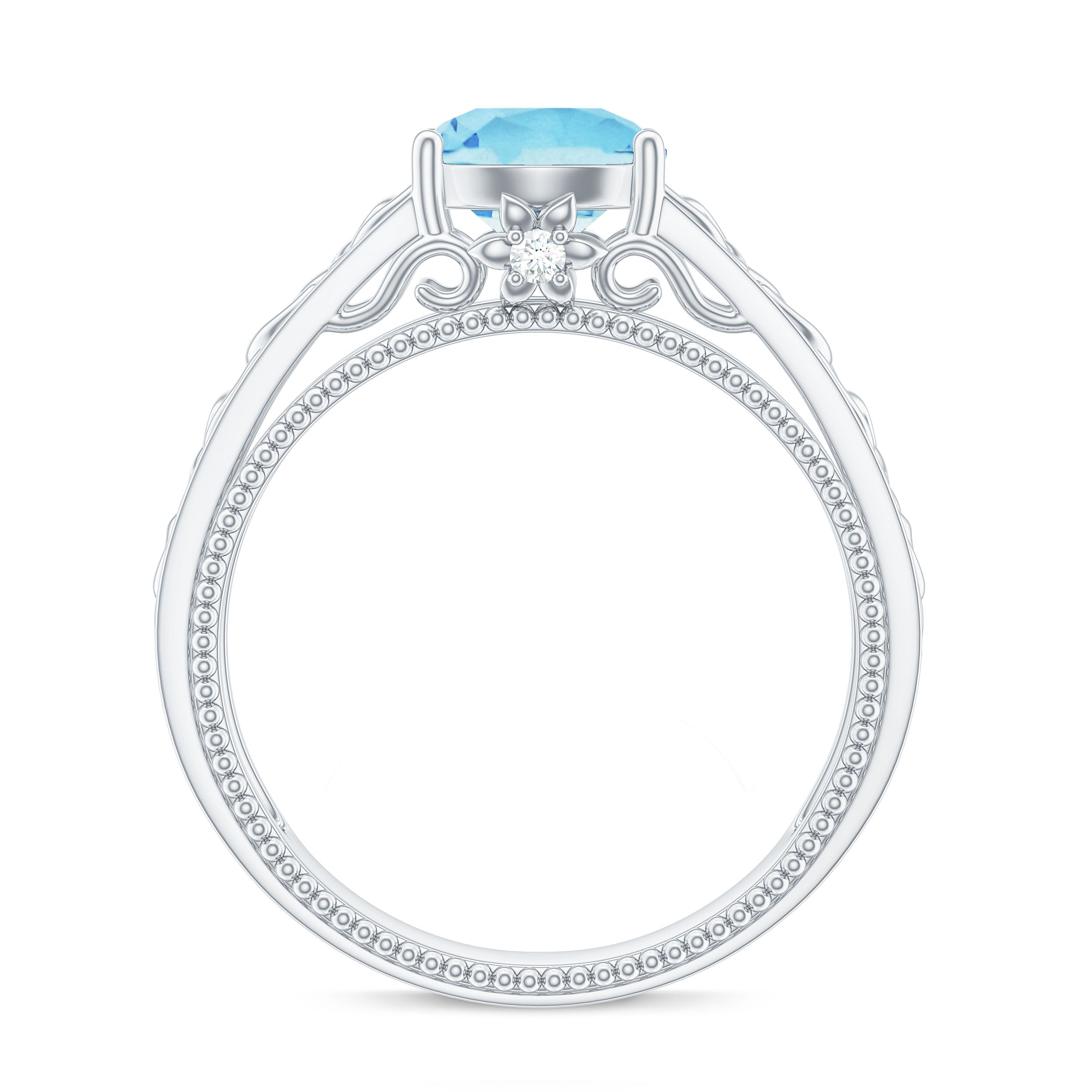 Vintage Looking Aquamarine Engagement Ring with Diamond