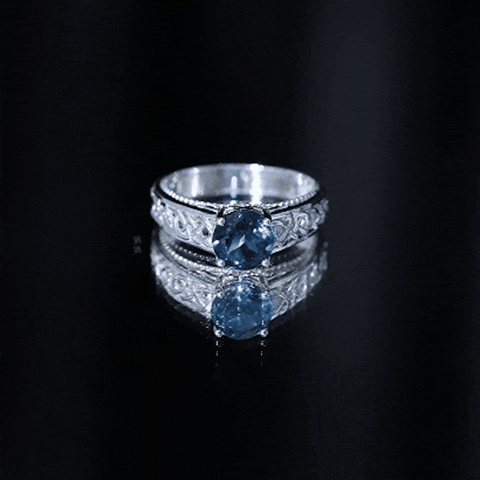 7mm Round London Blue Topaz Vintage Engagement Ring with Celtic Style Band