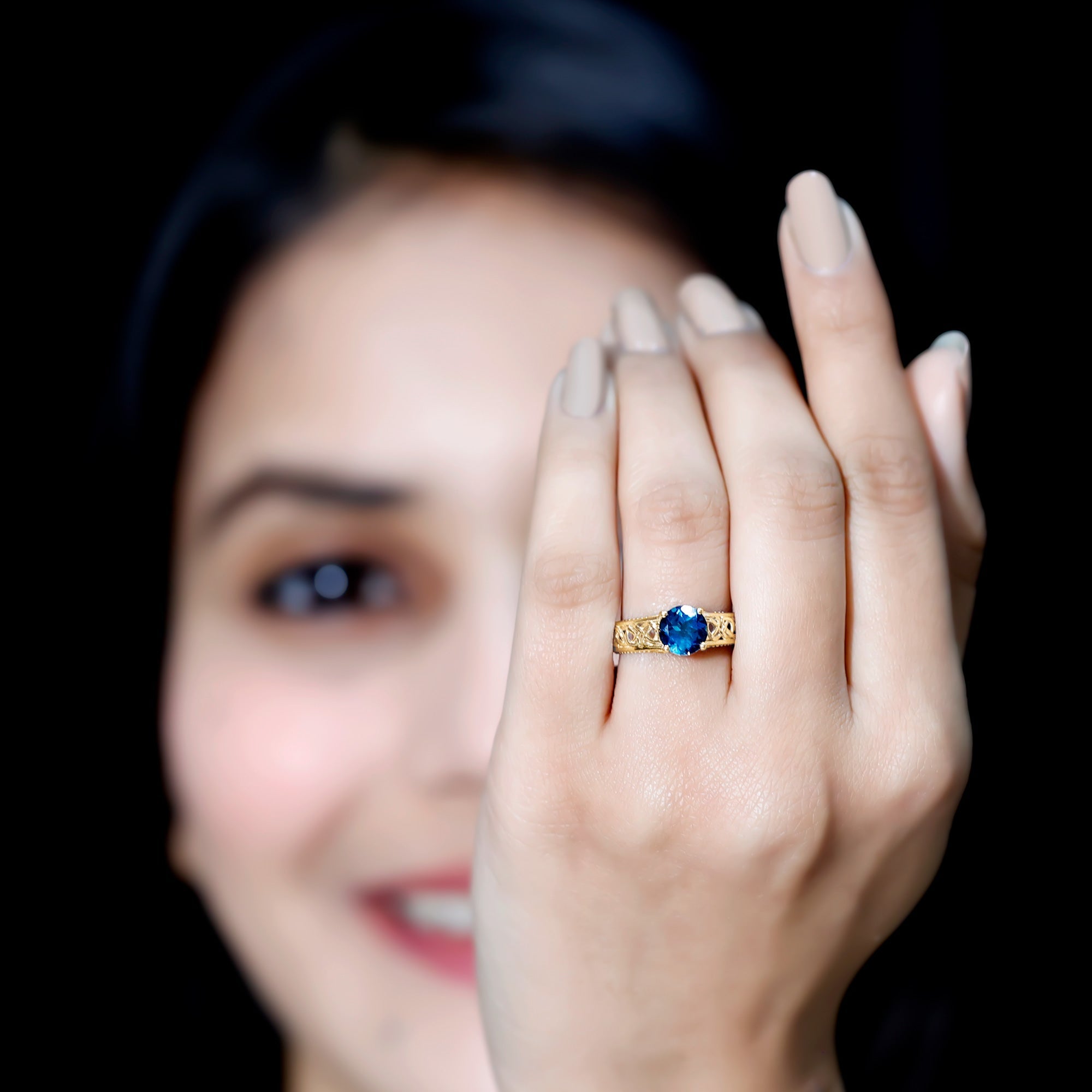 7mm Round London Blue Topaz Vintage Engagement Ring with Celtic Style Band
