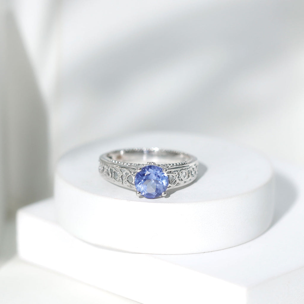1.5 Carat Lab Created Tanzanite Engagement Ring with Celtic Design