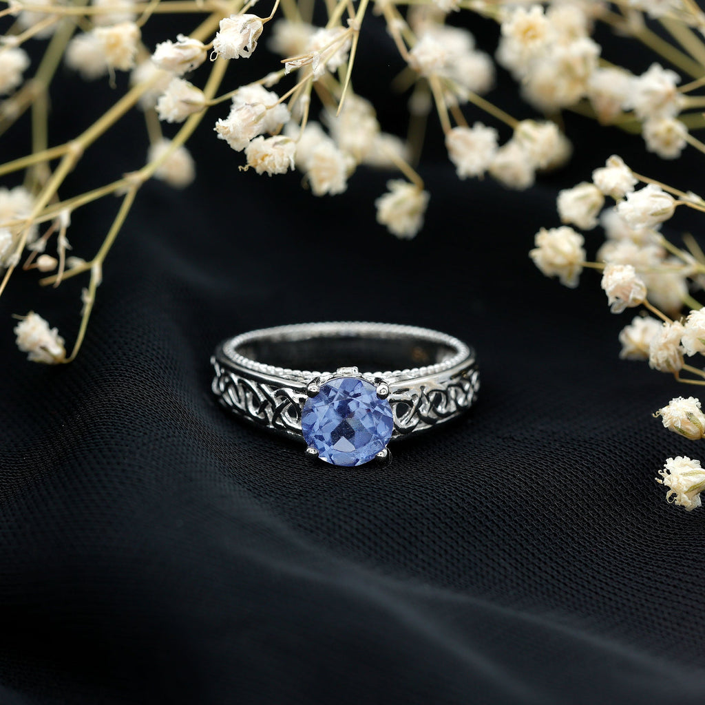 1.5 Carat Lab Created Tanzanite Engagement Ring with Celtic Design