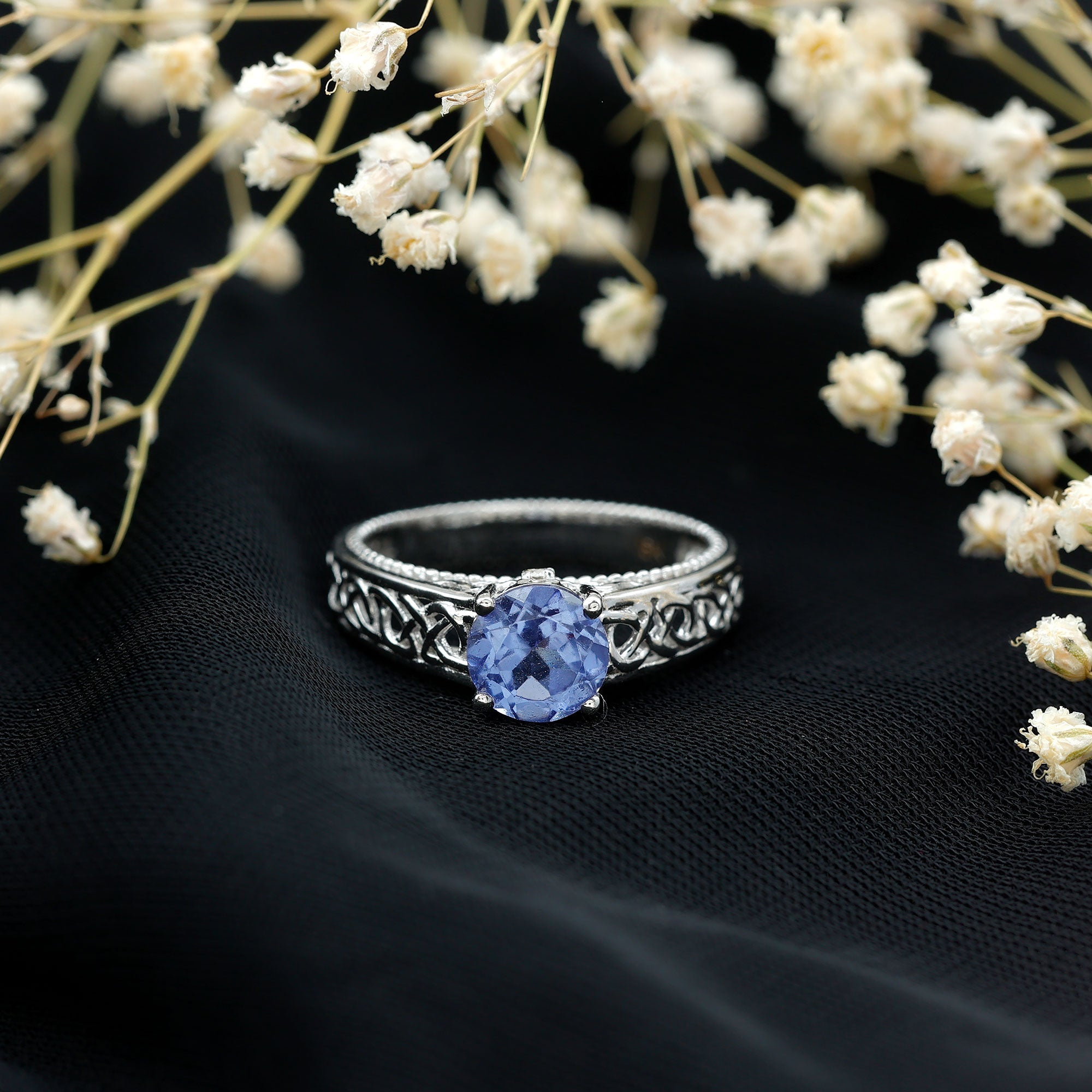 1.5 Carat Lab Created Tanzanite Engagement Ring with Celtic Design