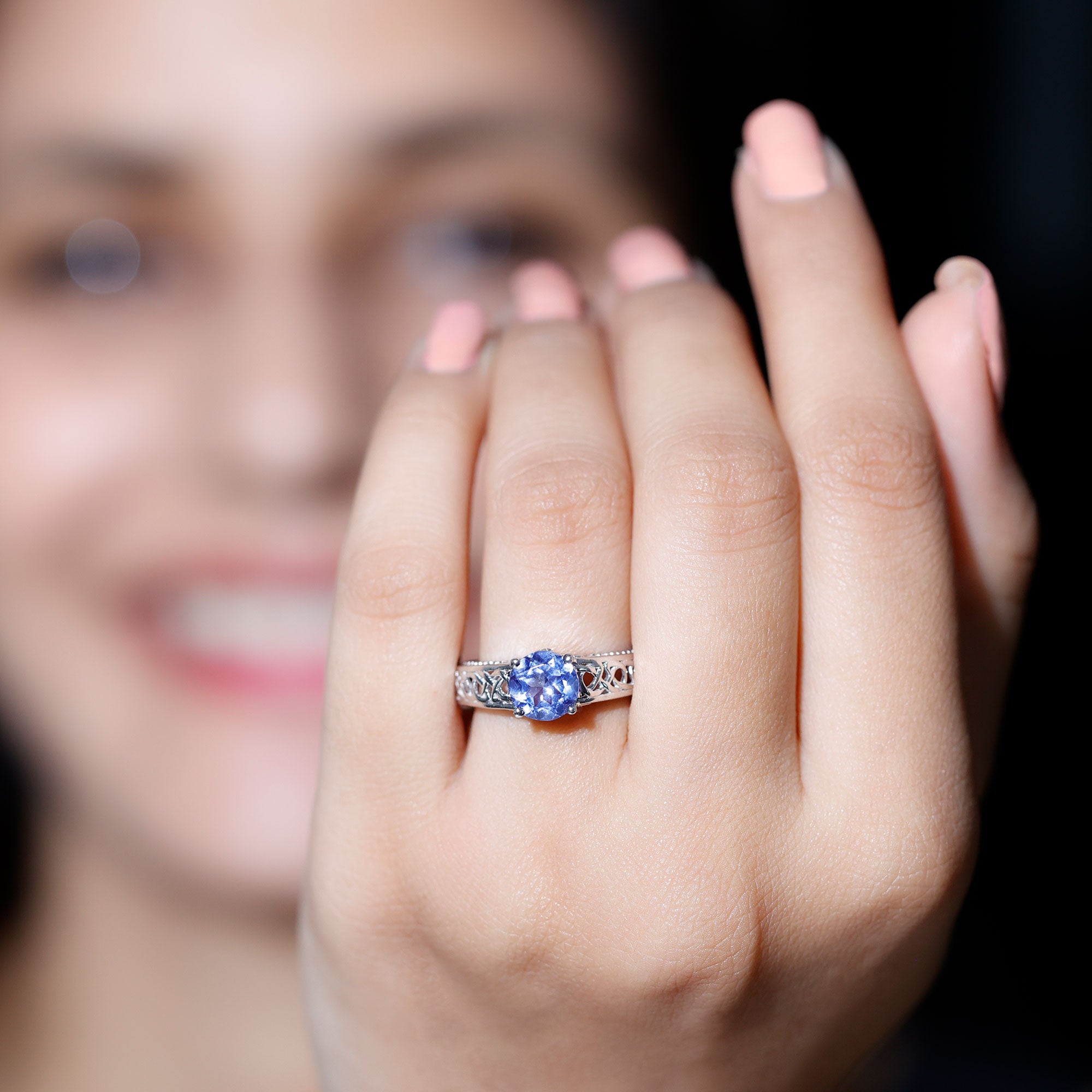1.5 Carat Lab Created Tanzanite Engagement Ring with Celtic Design