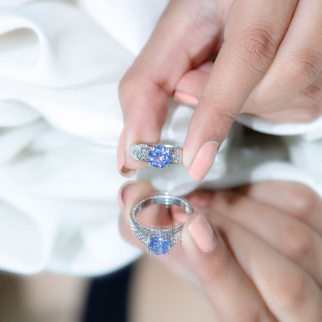 1.5 Carat Lab Created Tanzanite Engagement Ring with Celtic Design