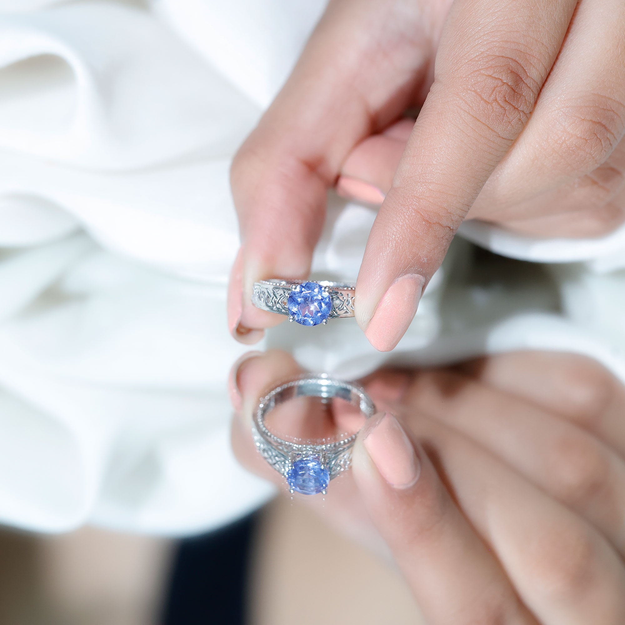 1.5 Carat Lab Created Tanzanite Engagement Ring with Celtic Design