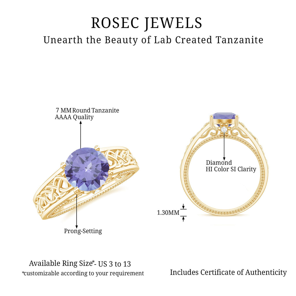 1.5 Carat Lab Created Tanzanite Engagement Ring with Celtic Design