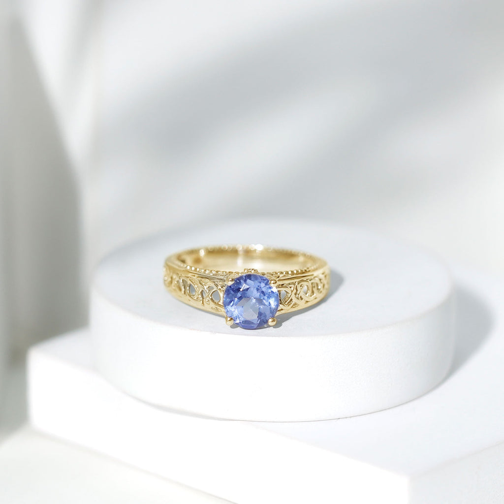 1.5 Carat Lab Created Tanzanite Engagement Ring with Celtic Design