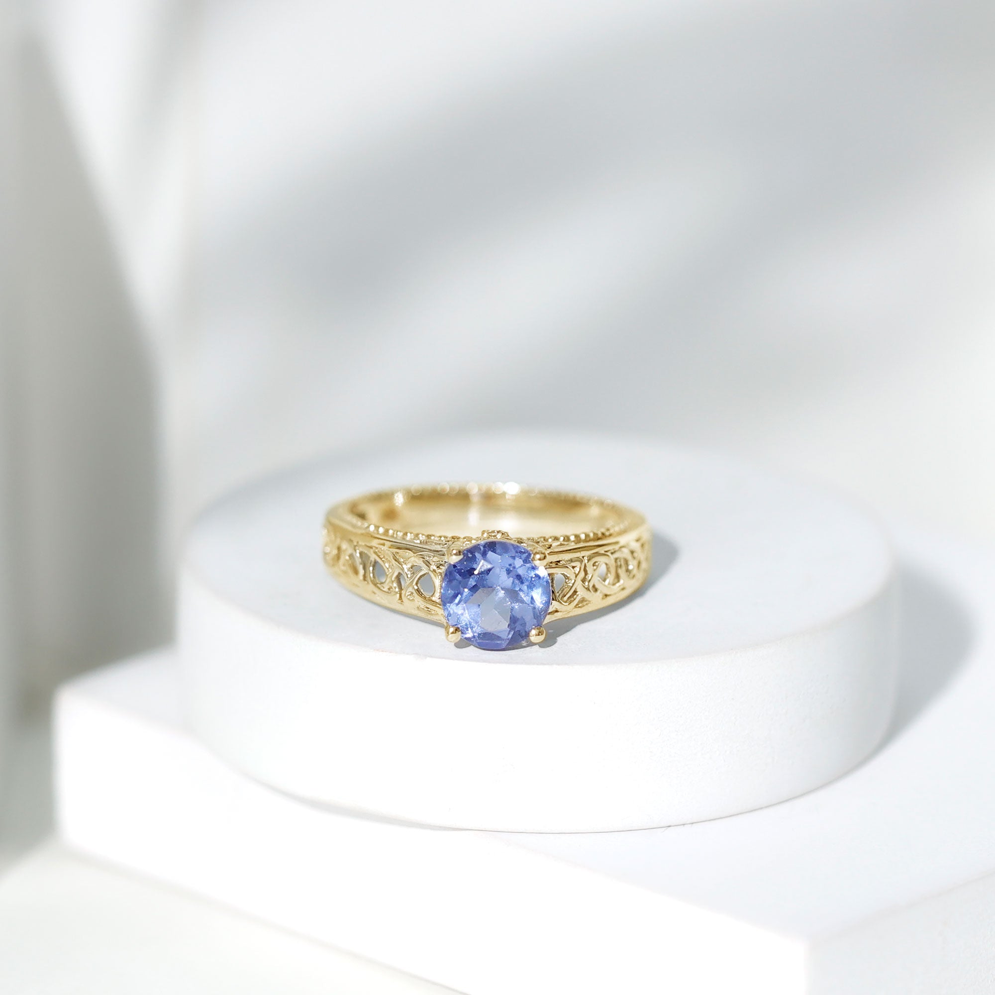 1.5 Carat Lab Created Tanzanite Engagement Ring with Celtic Design