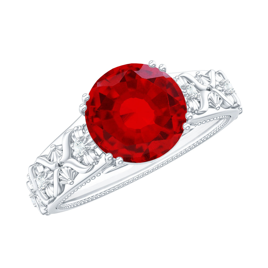 Vintage Inspired Lab Created Ruby Solitaire Engagement Ring